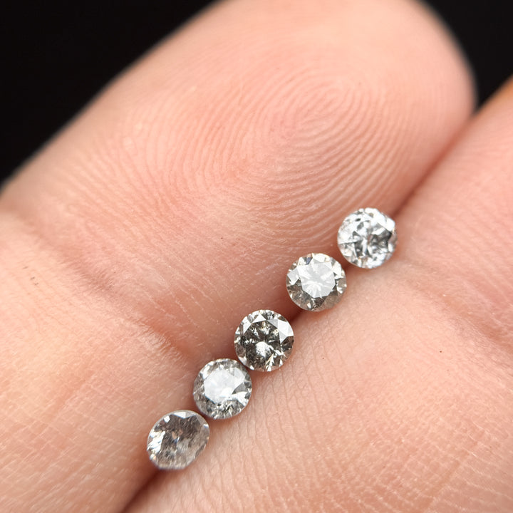 2.0 MM Round Brilliant Cut Grey Natural Salt and Pepper Diamond