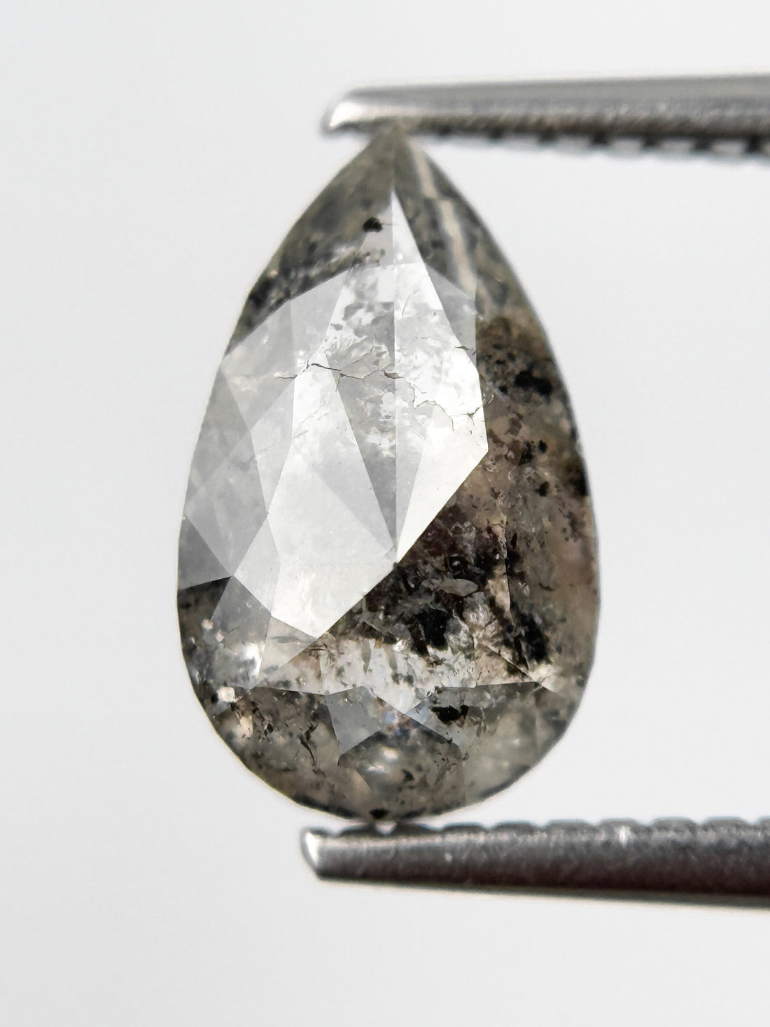 2.32 Ct Pear Rose Cut Grey Natural Salt and Pepper Diamond