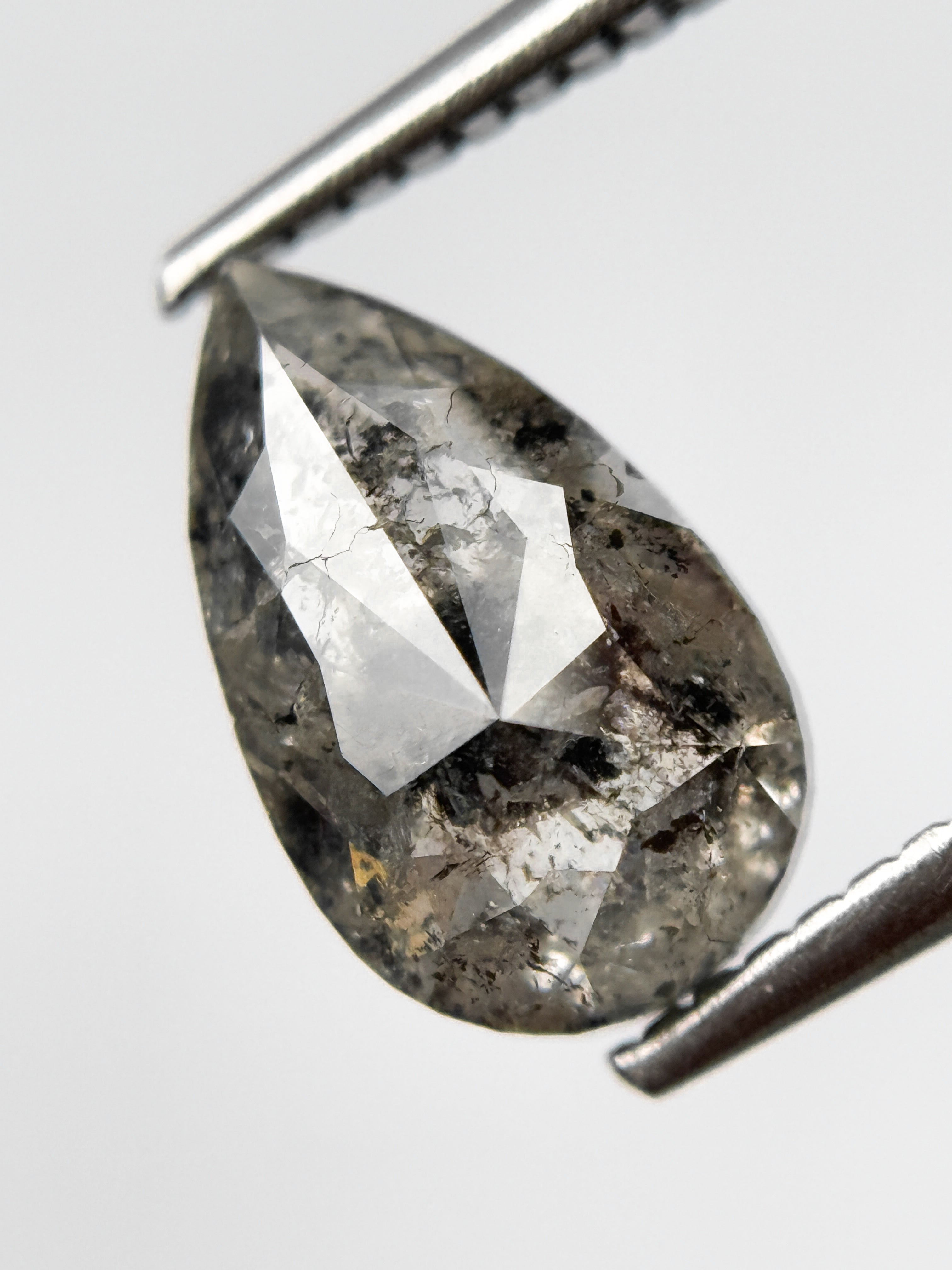 2.32 Ct Pear Rose Cut Grey Natural Salt and Pepper Diamond