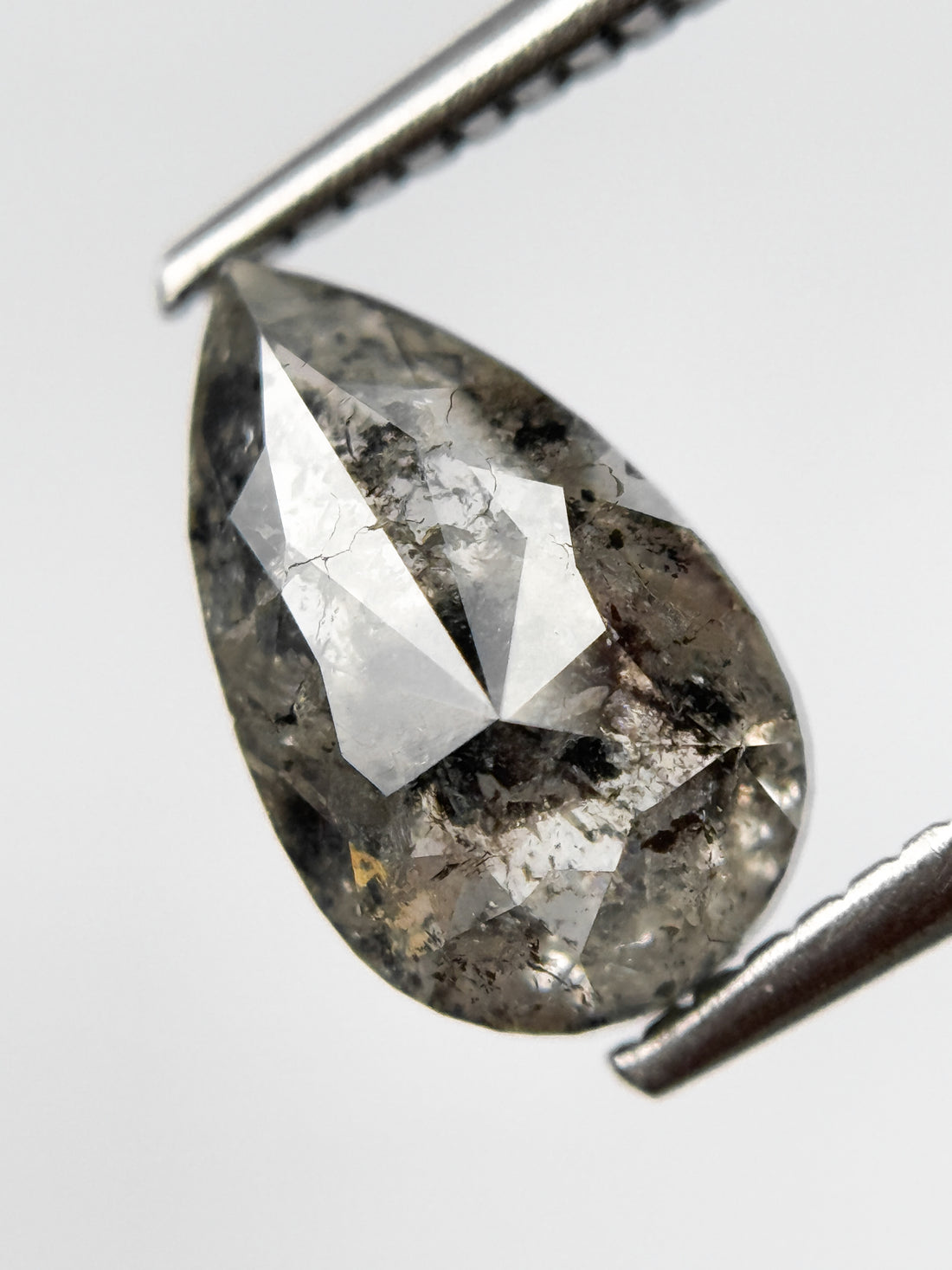 2.32 Ct Pear Rose Cut Grey Natural Salt and Pepper Diamond