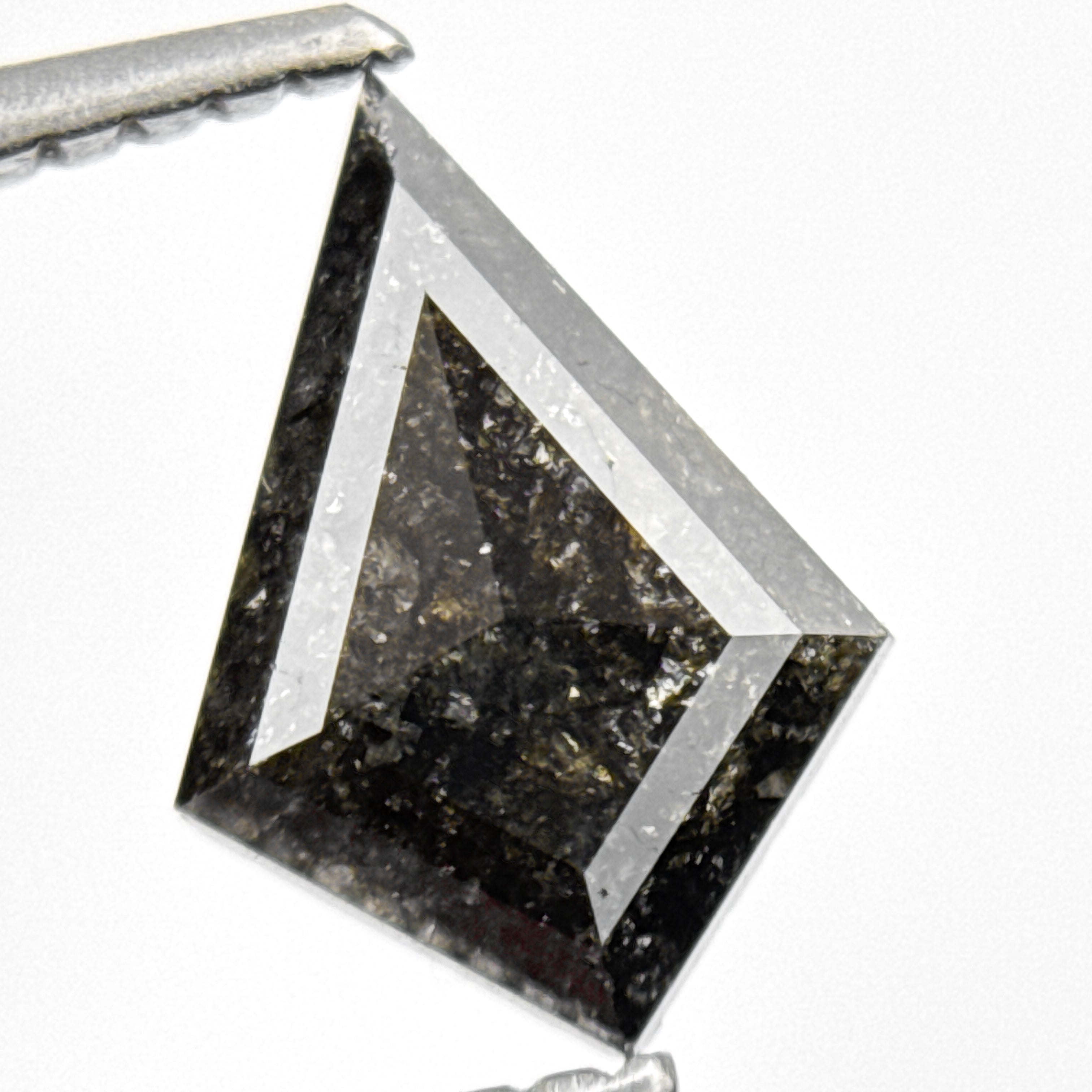 0.85 Ct Kite Rose Cut Black Natural Salt and Pepper Diamond