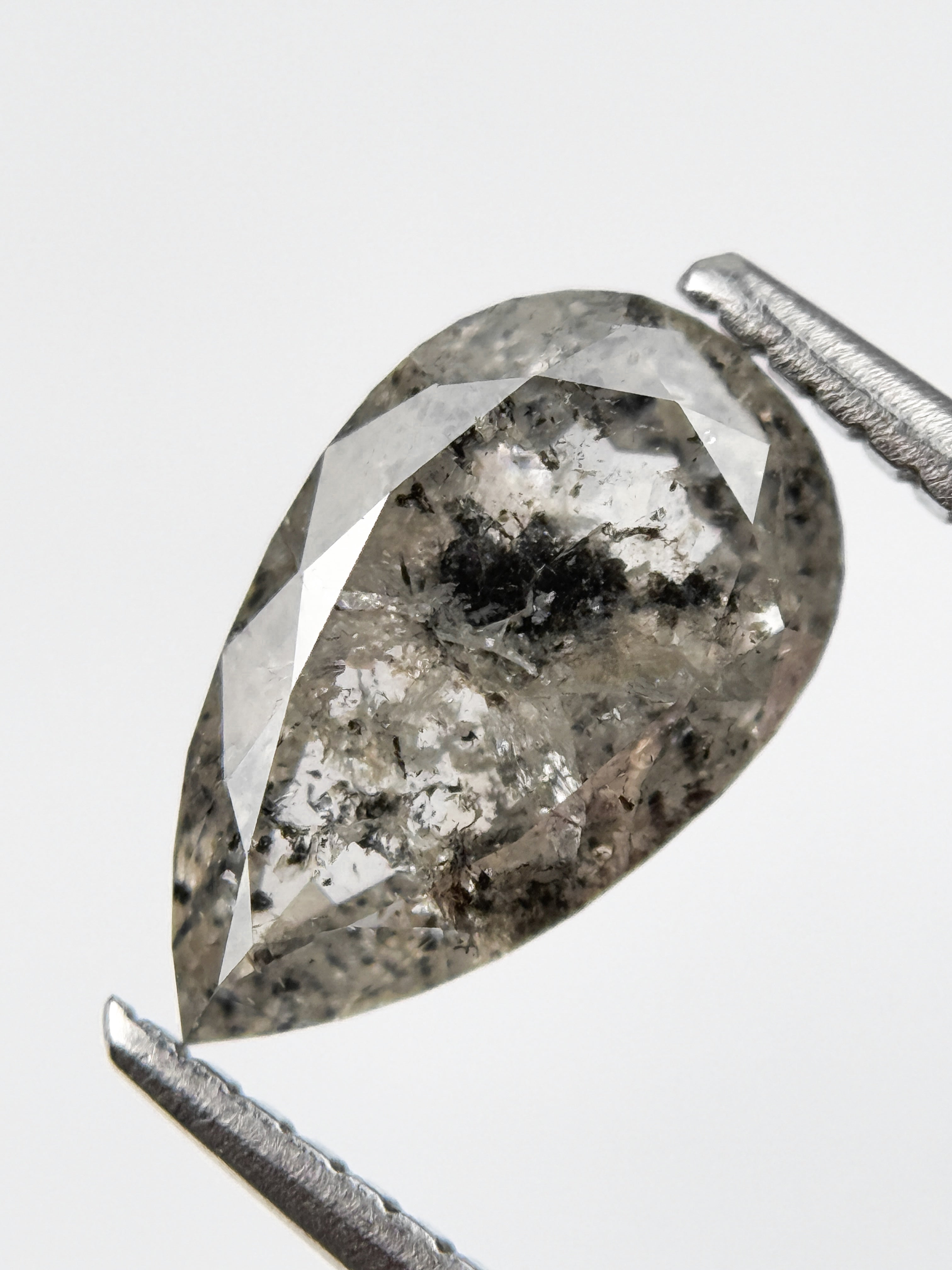 2.32 Ct Pear Rose Cut Grey Natural Salt and Pepper Diamond