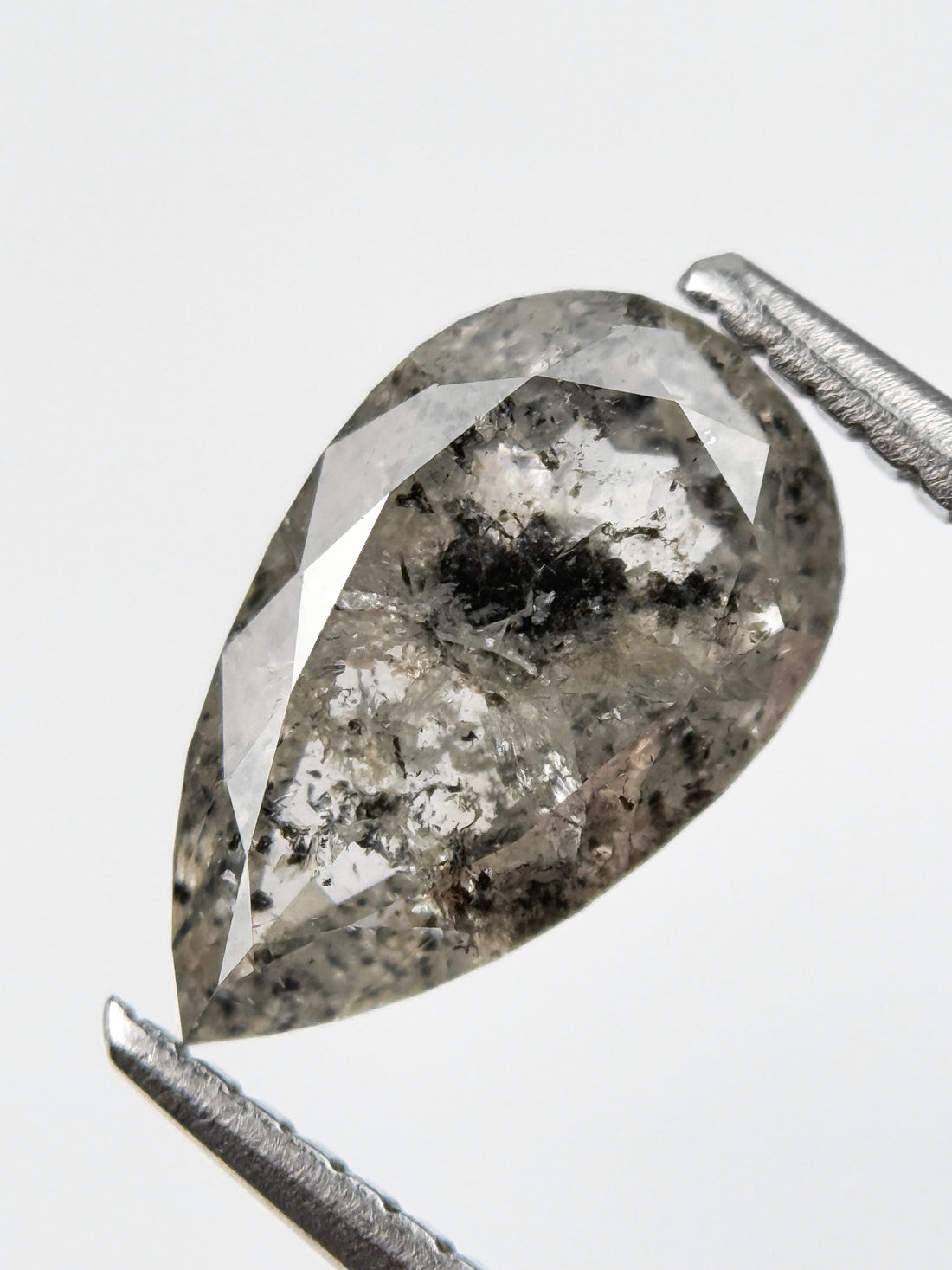 2.32 Ct Pear Rose Cut Grey Natural Salt and Pepper Diamond