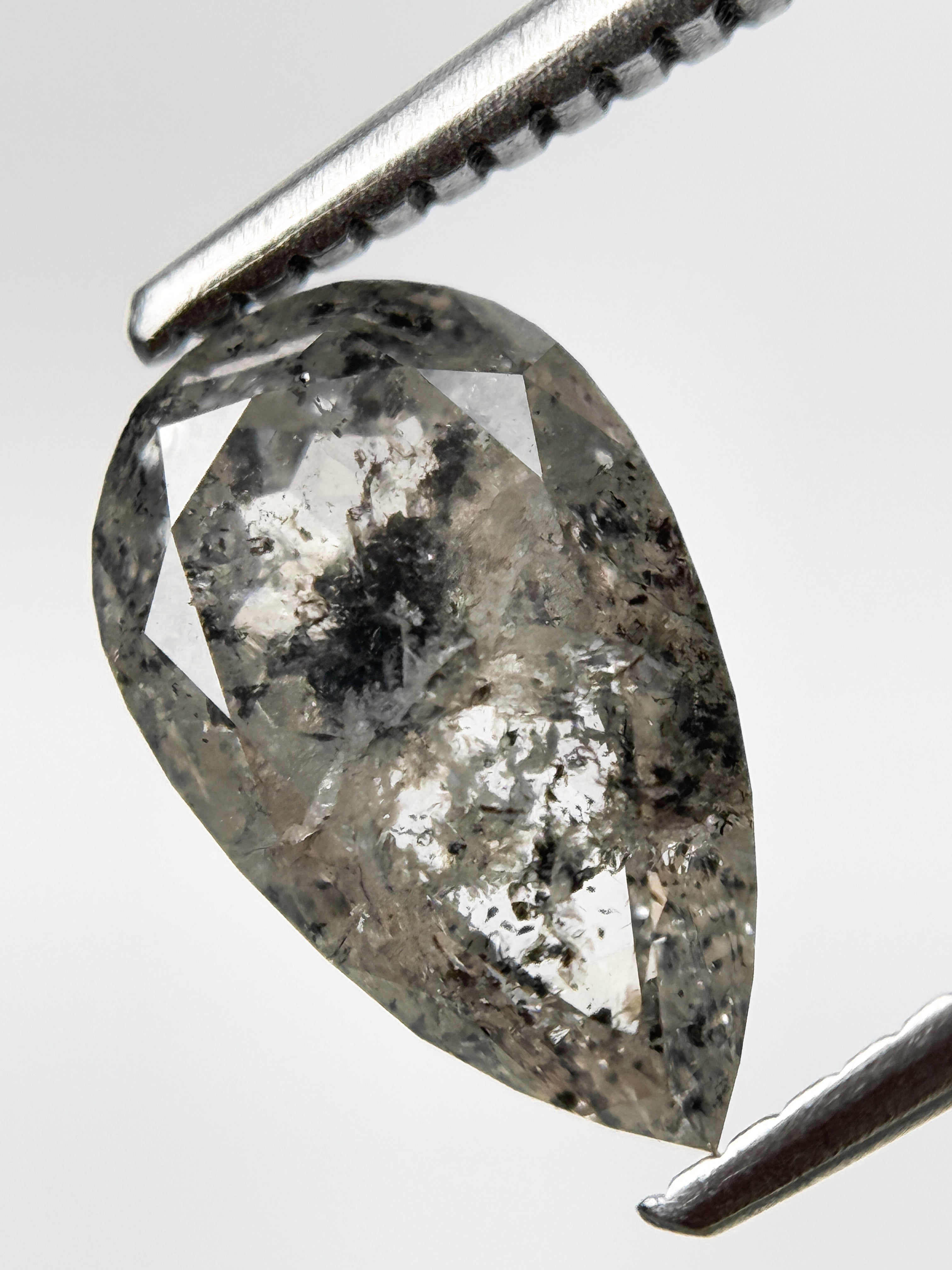 2.32 Ct Pear Rose Cut Grey Natural Salt and Pepper Diamond