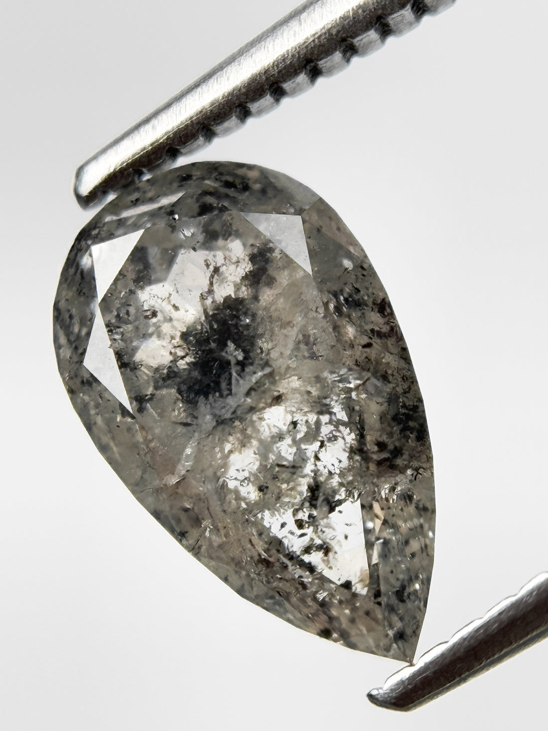 2.32 Ct Pear Rose Cut Grey Natural Salt and Pepper Diamond