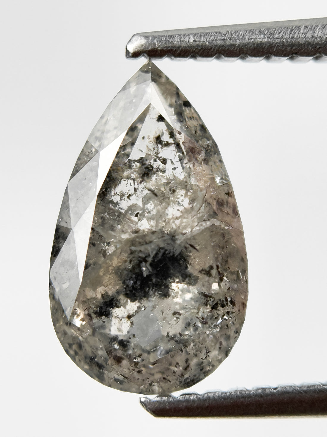 2.32 Ct Pear Rose Cut Grey Natural Salt and Pepper Diamond