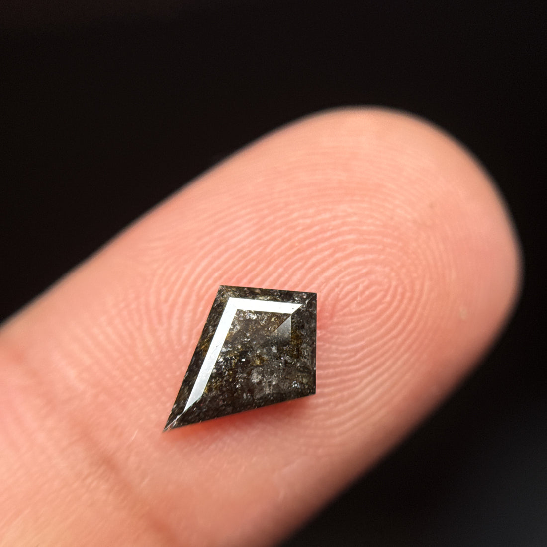0.85 Ct Kite Rose Cut Black Natural Salt and Pepper Diamond