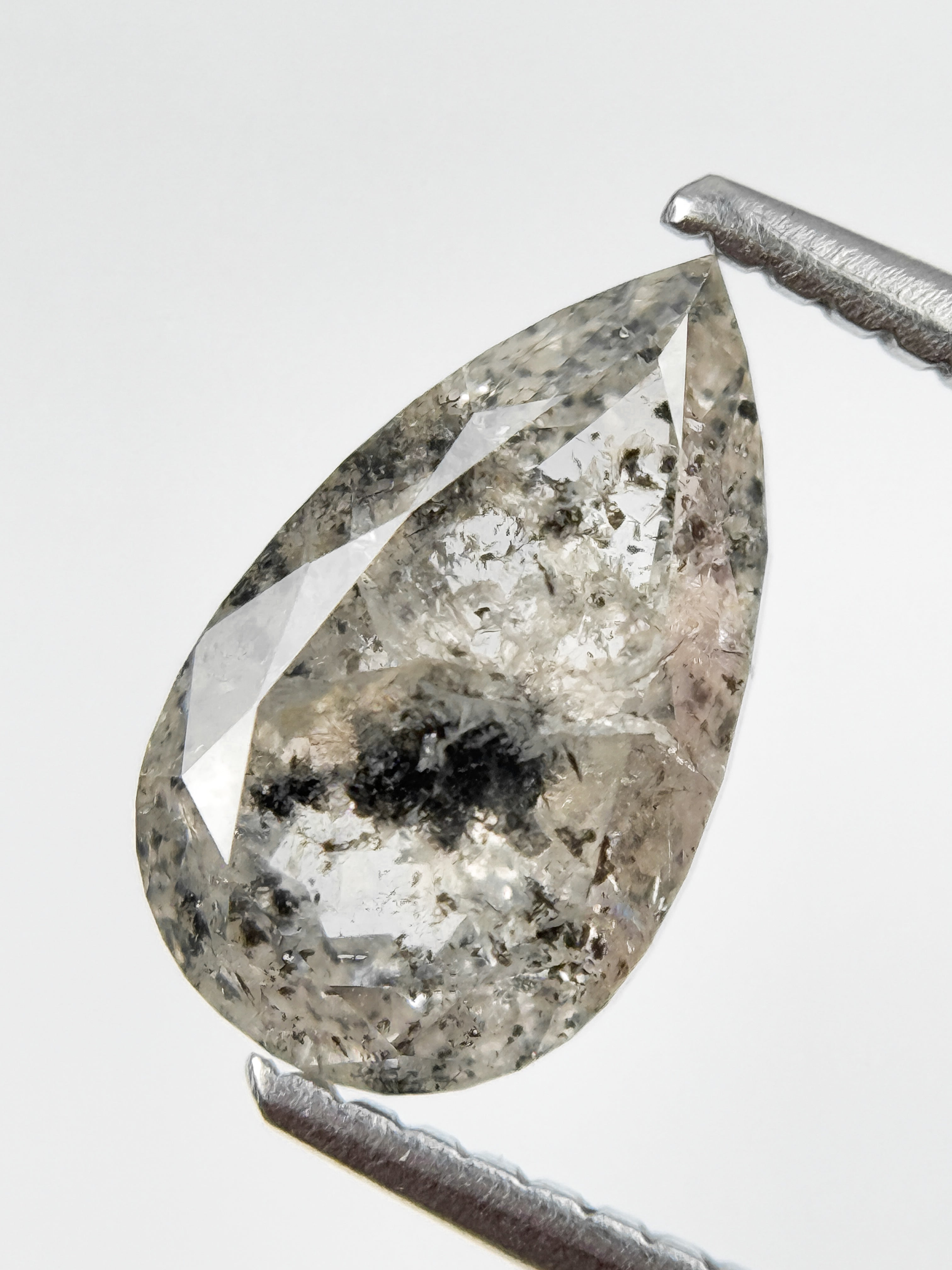 2.32 Ct Pear Rose Cut Grey Natural Salt and Pepper Diamond