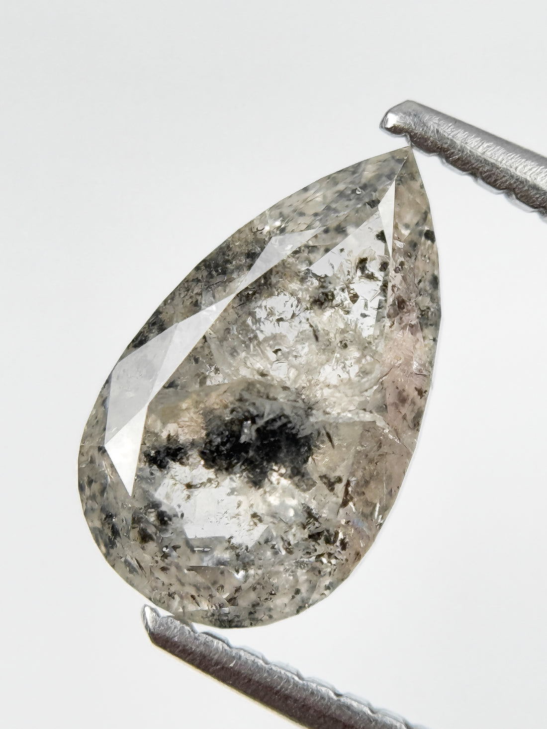 2.32 Ct Pear Rose Cut Grey Natural Salt and Pepper Diamond