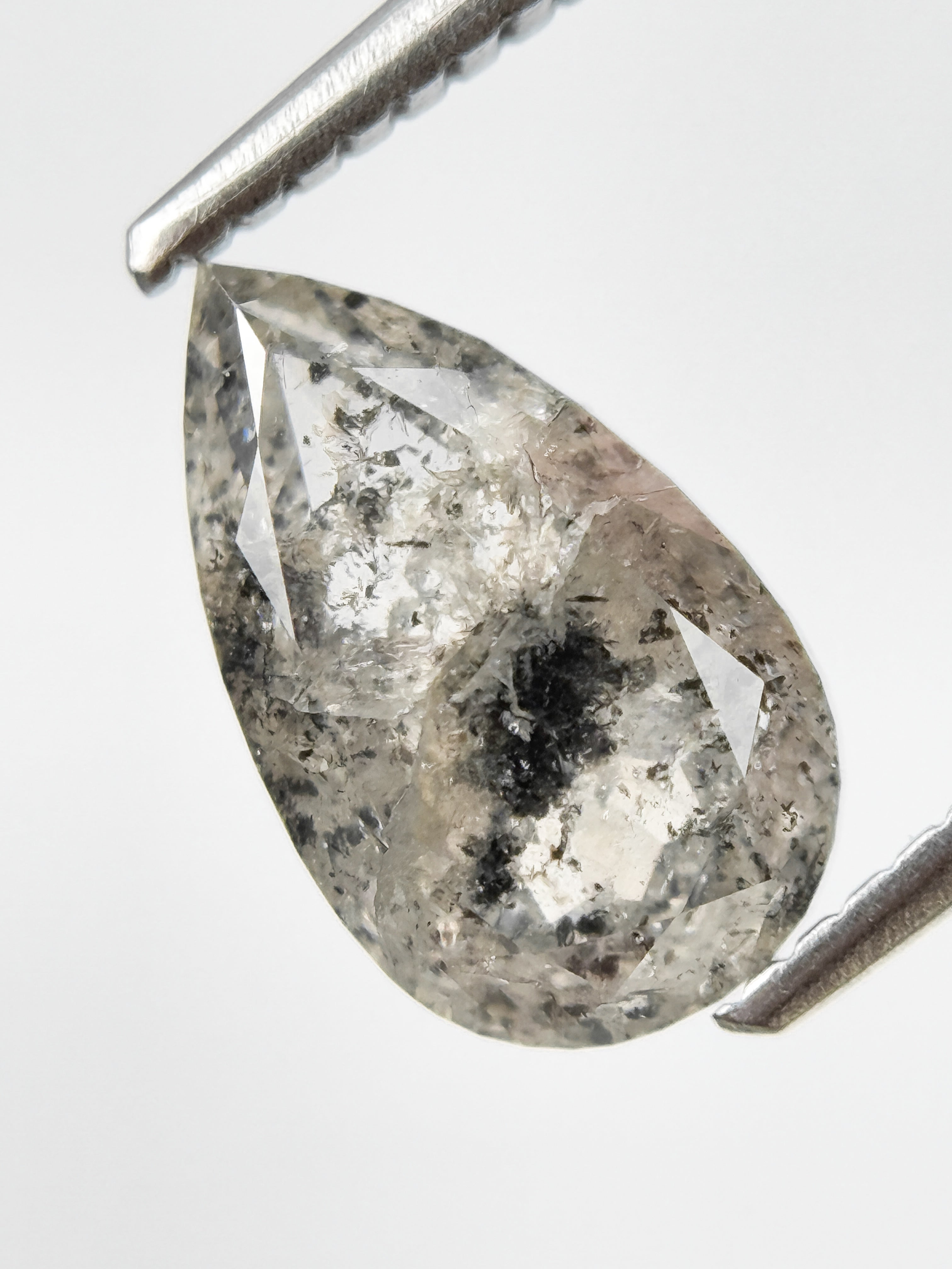 2.32 Ct Pear Rose Cut Grey Natural Salt and Pepper Diamond