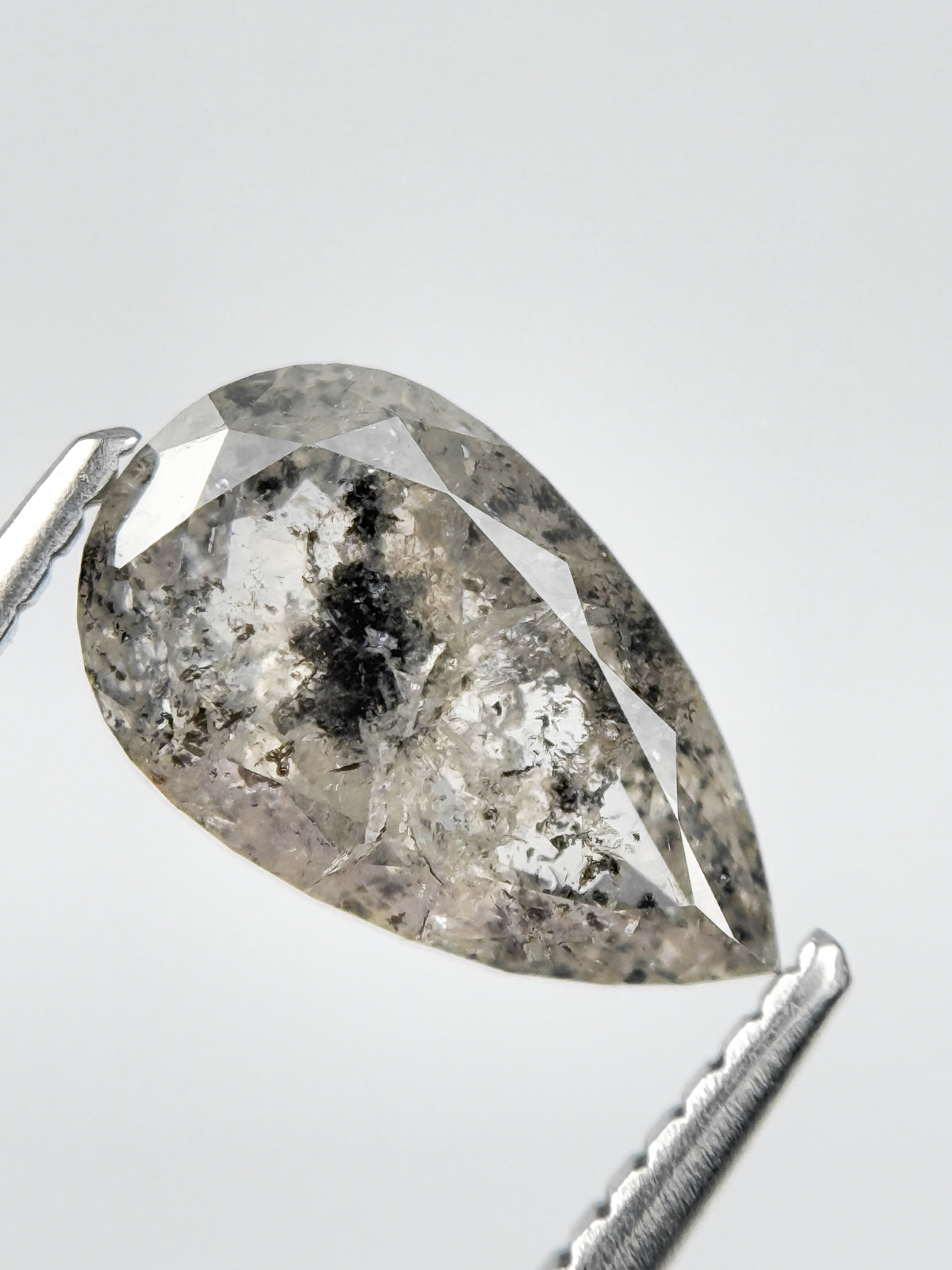2.32 Ct Pear Rose Cut Grey Natural Salt and Pepper Diamond