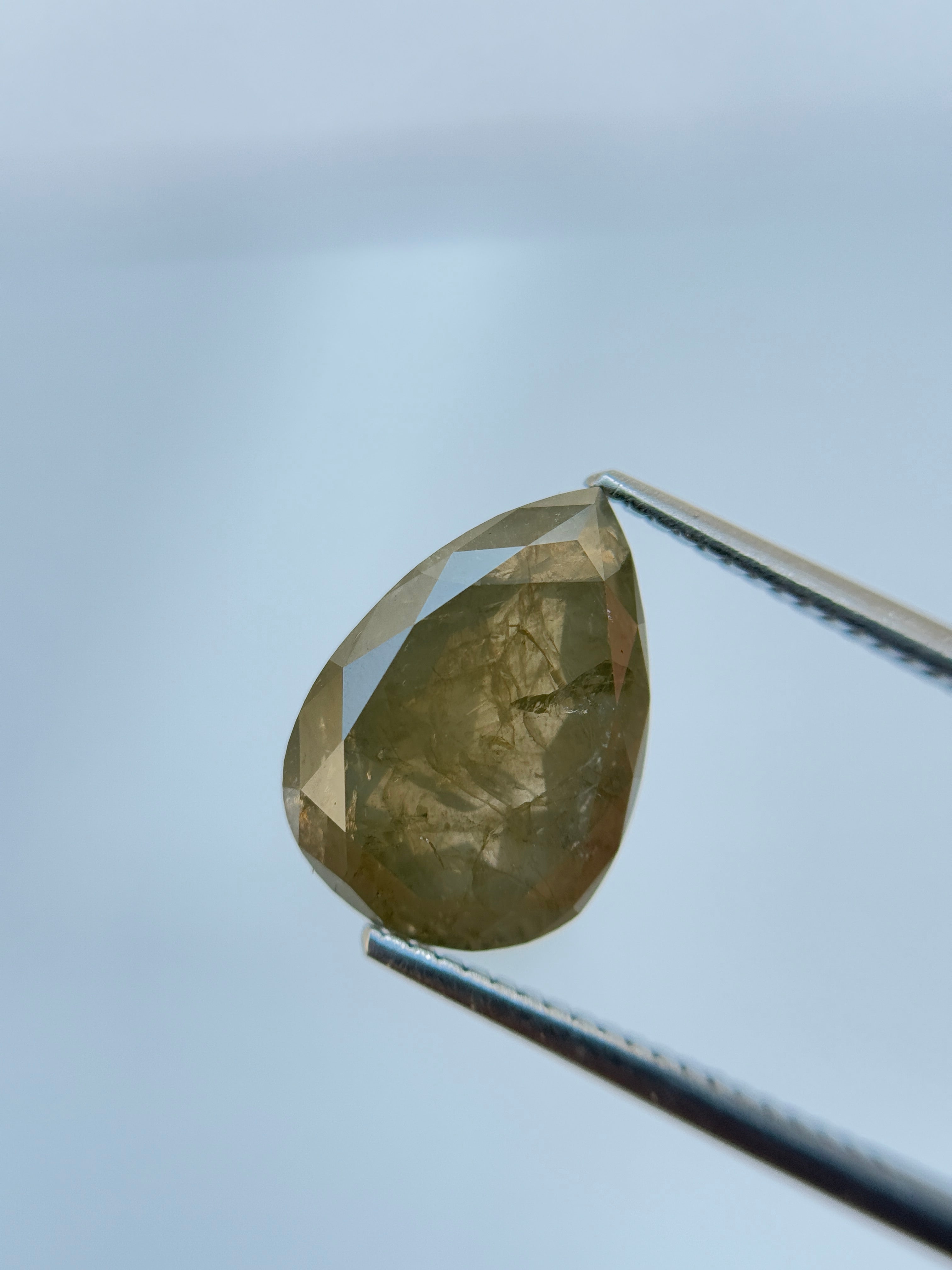 5.84 Ct Pear Rose Cut Grey Natural Salt and Pepper Diamond