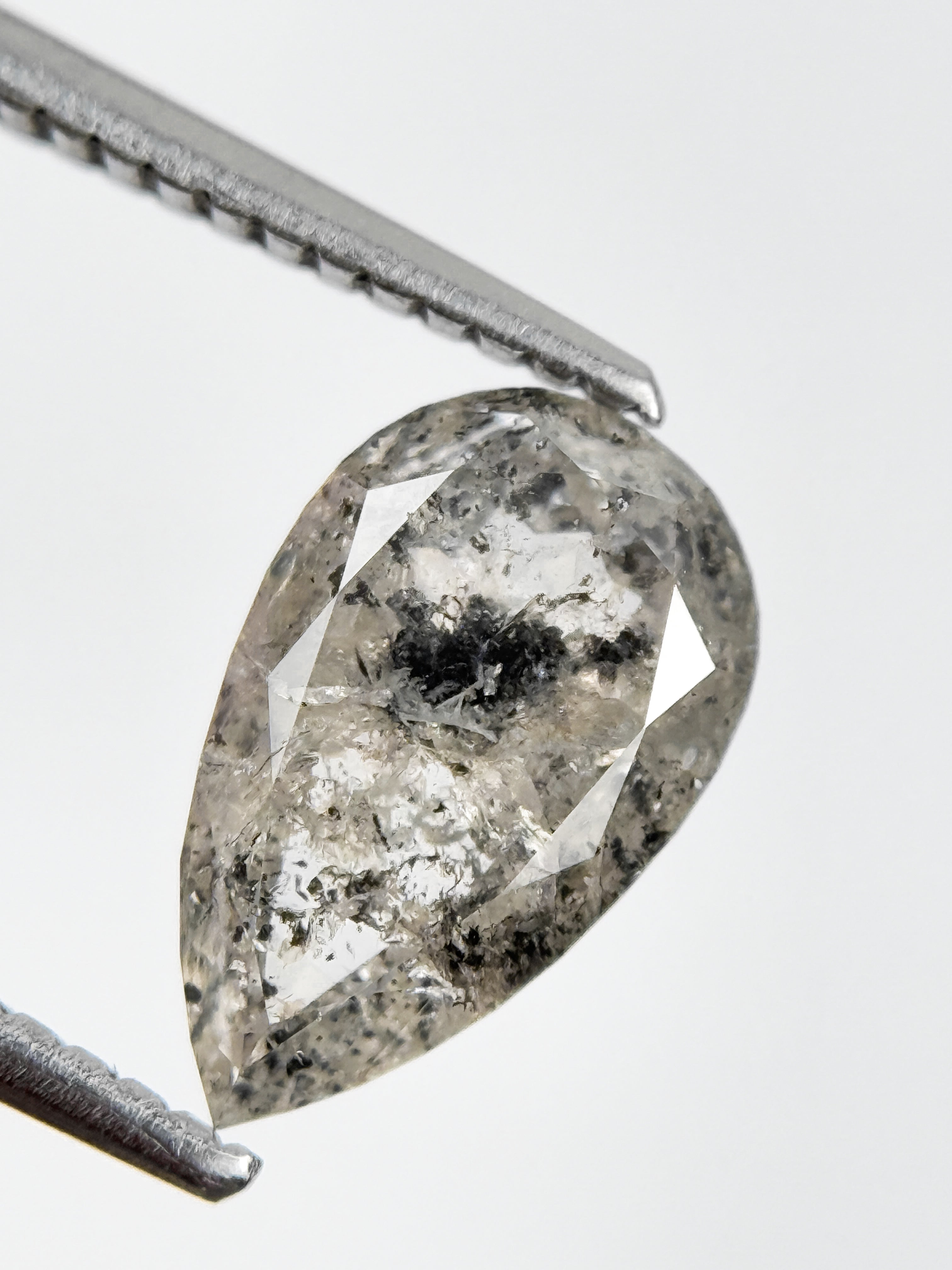 2.32 Ct Pear Rose Cut Grey Natural Salt and Pepper Diamond