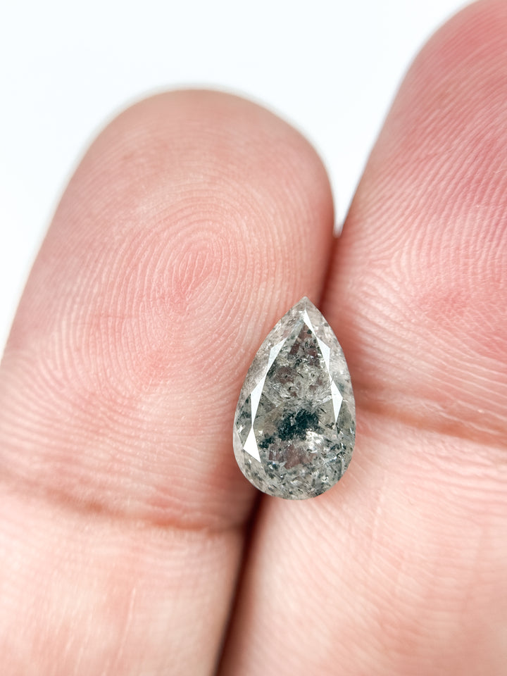 2.32 Ct Pear Rose Cut Grey Natural Salt and Pepper Diamond