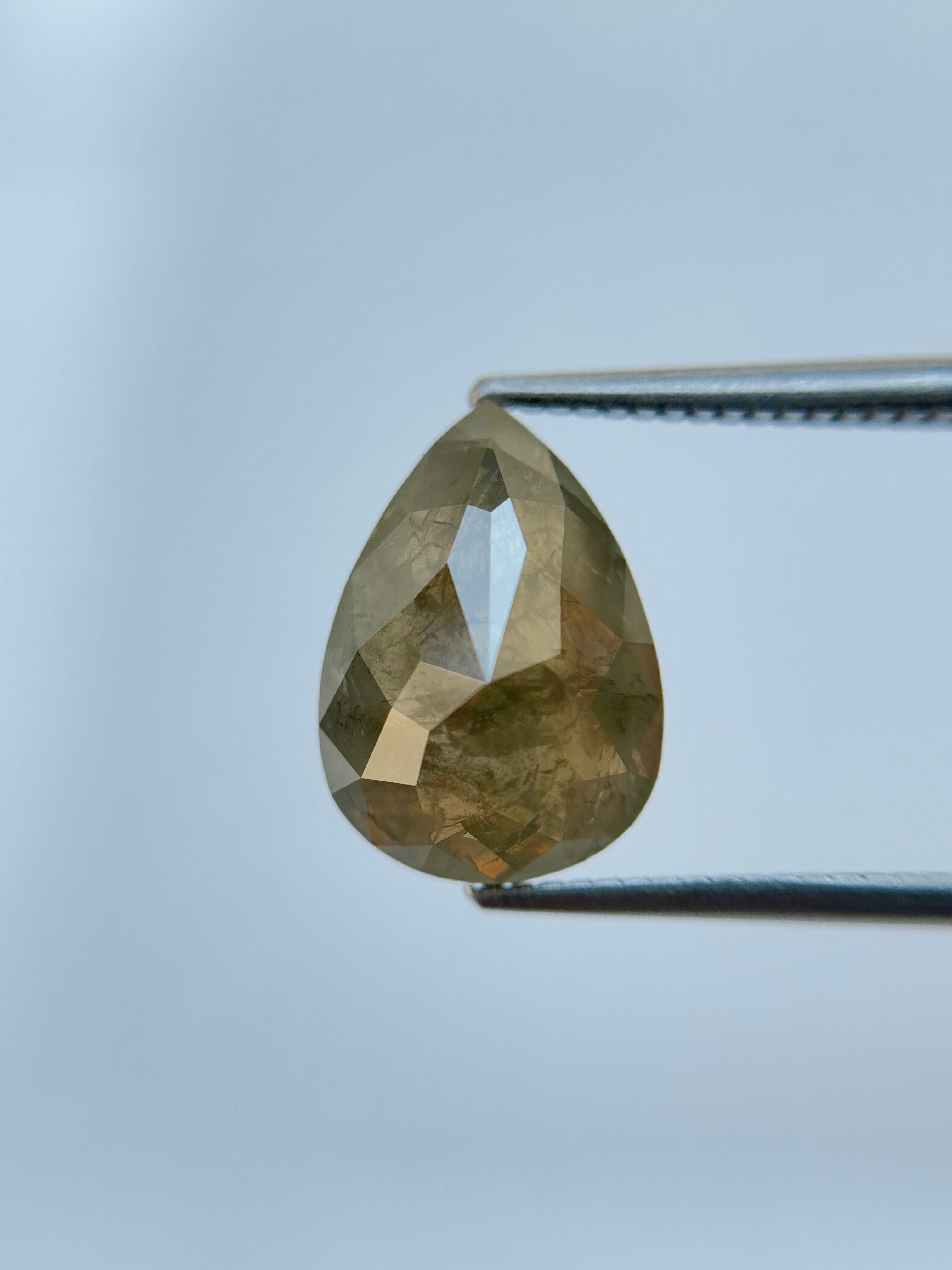 5.84 Ct Pear Rose Cut Grey Natural Salt and Pepper Diamond