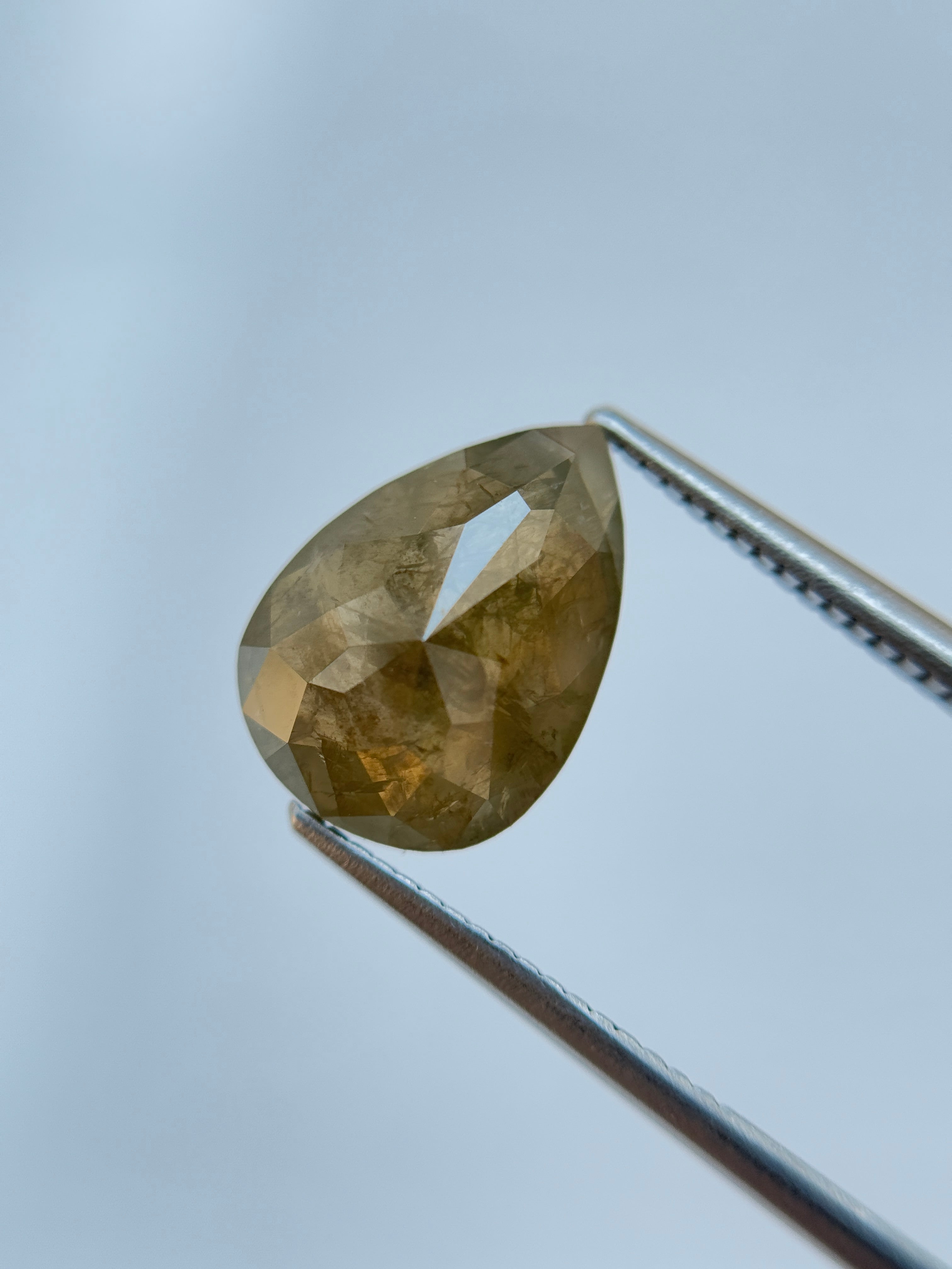 5.84 Ct Pear Rose Cut Grey Natural Salt and Pepper Diamond