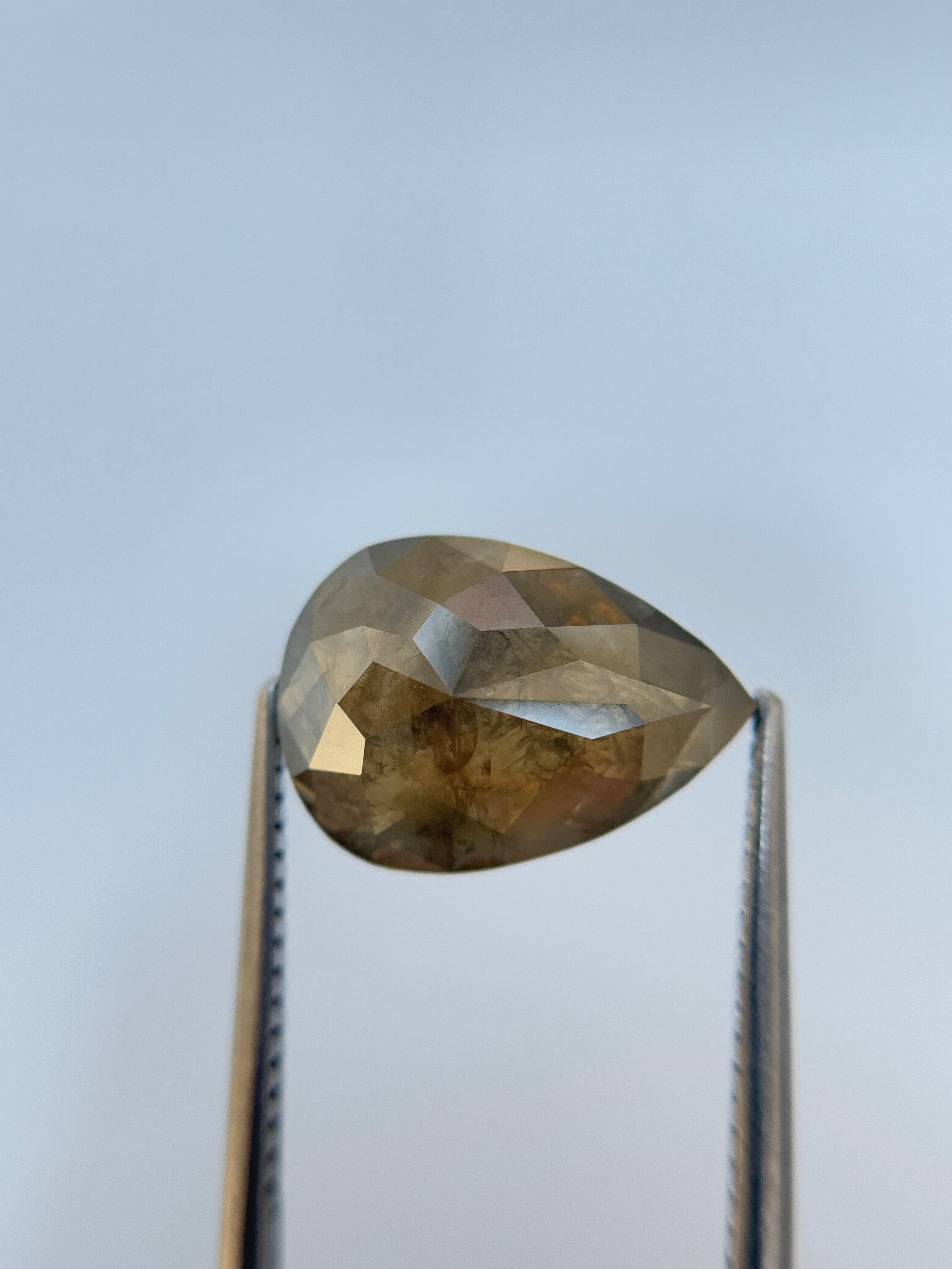5.84 Ct Pear Rose Cut Grey Natural Salt and Pepper Diamond