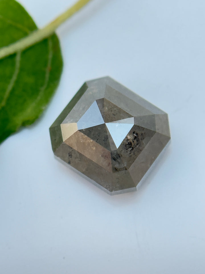 2.62 Ct Emerald Rose Cut Grey Natural Salt and Pepper Diamond