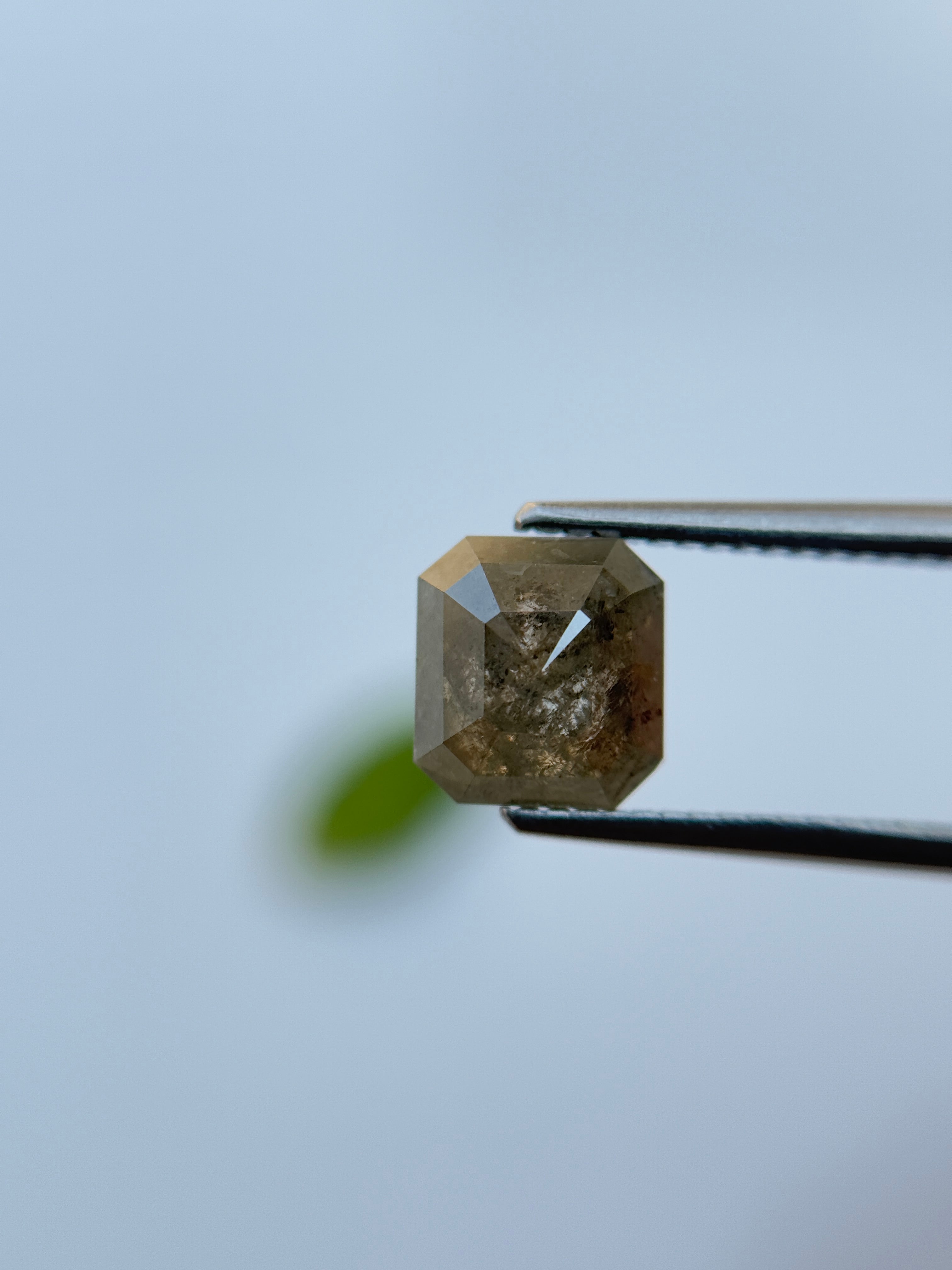 2.62 Ct Emerald Rose Cut Grey Natural Salt and Pepper Diamond