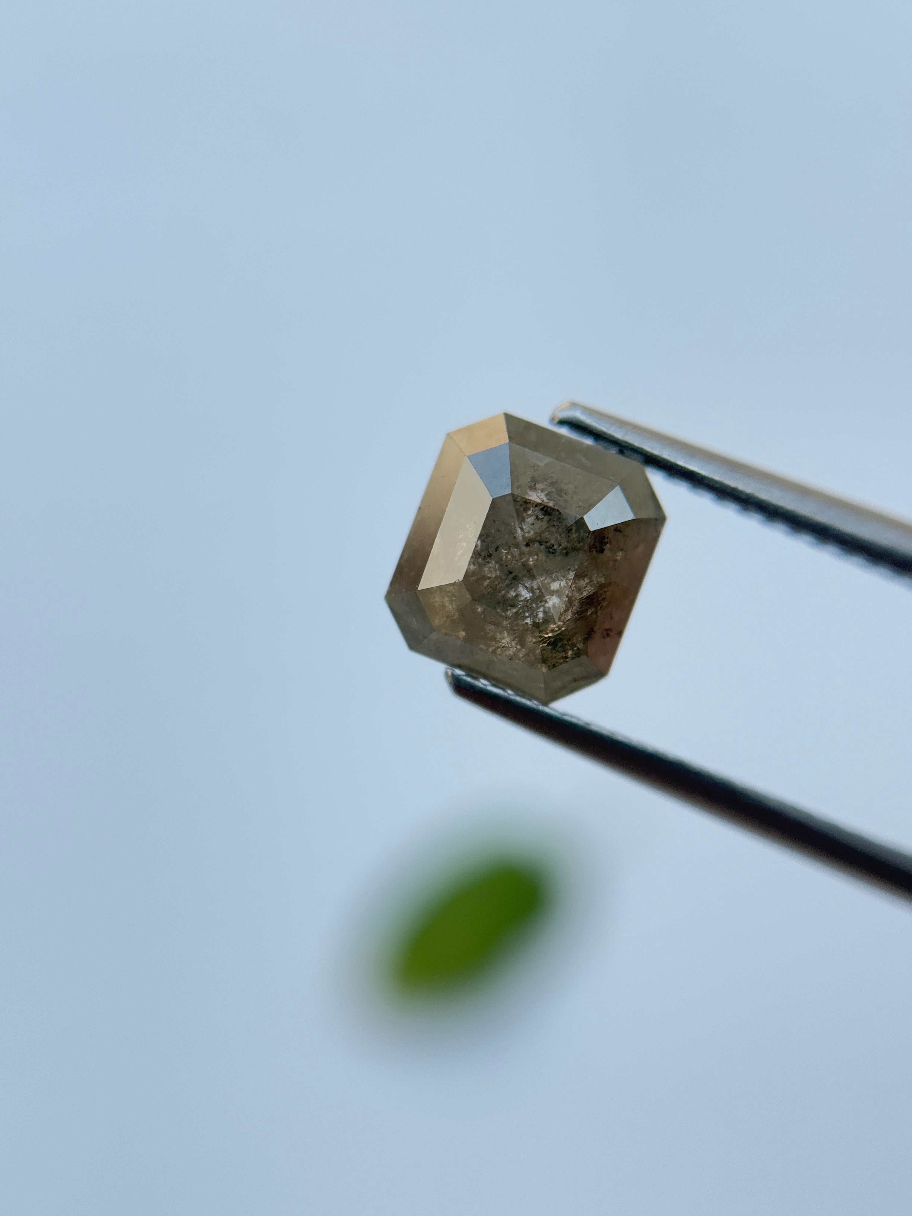 2.62 Ct Emerald Rose Cut Grey Natural Salt and Pepper Diamond