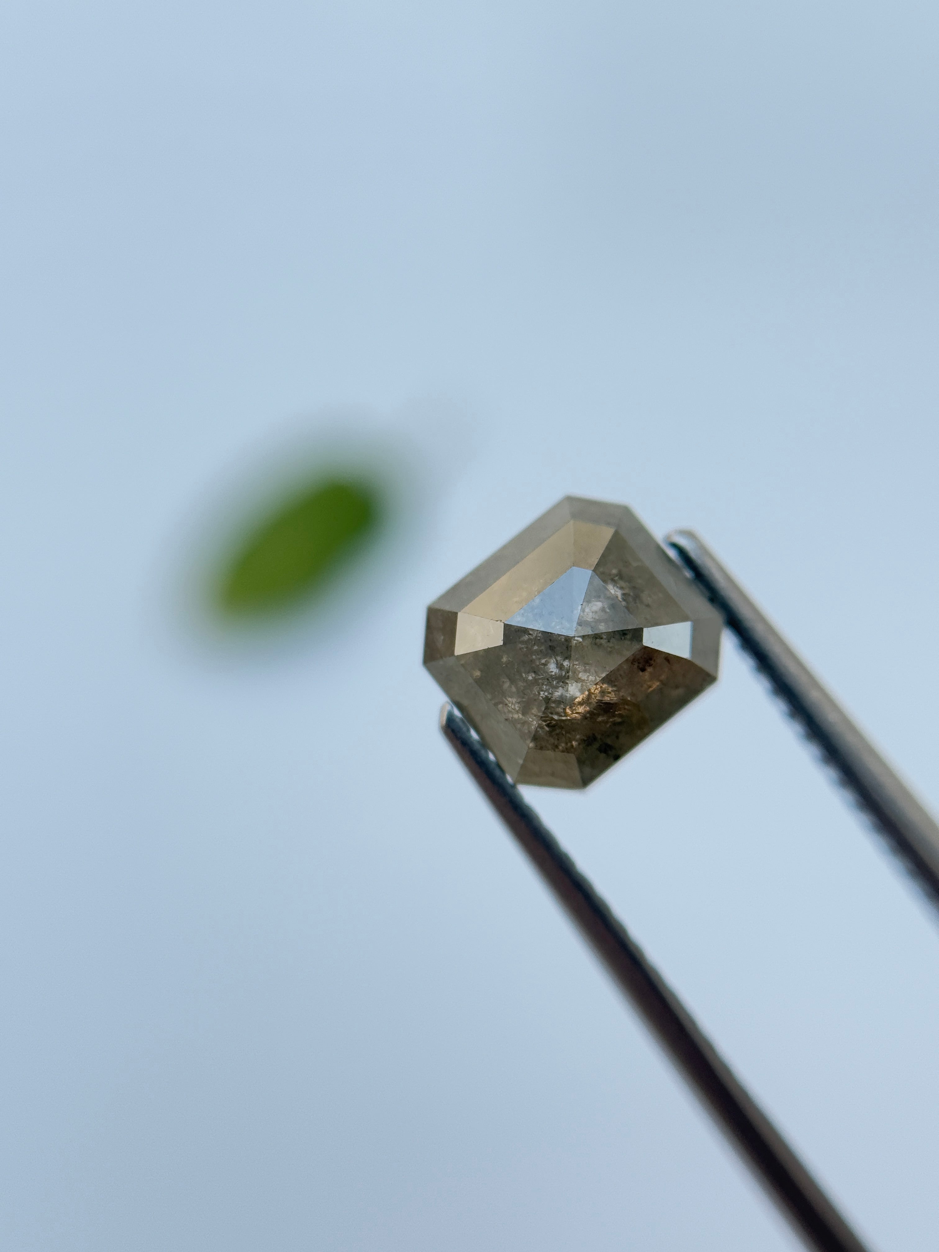 2.62 Ct Emerald Rose Cut Grey Natural Salt and Pepper Diamond