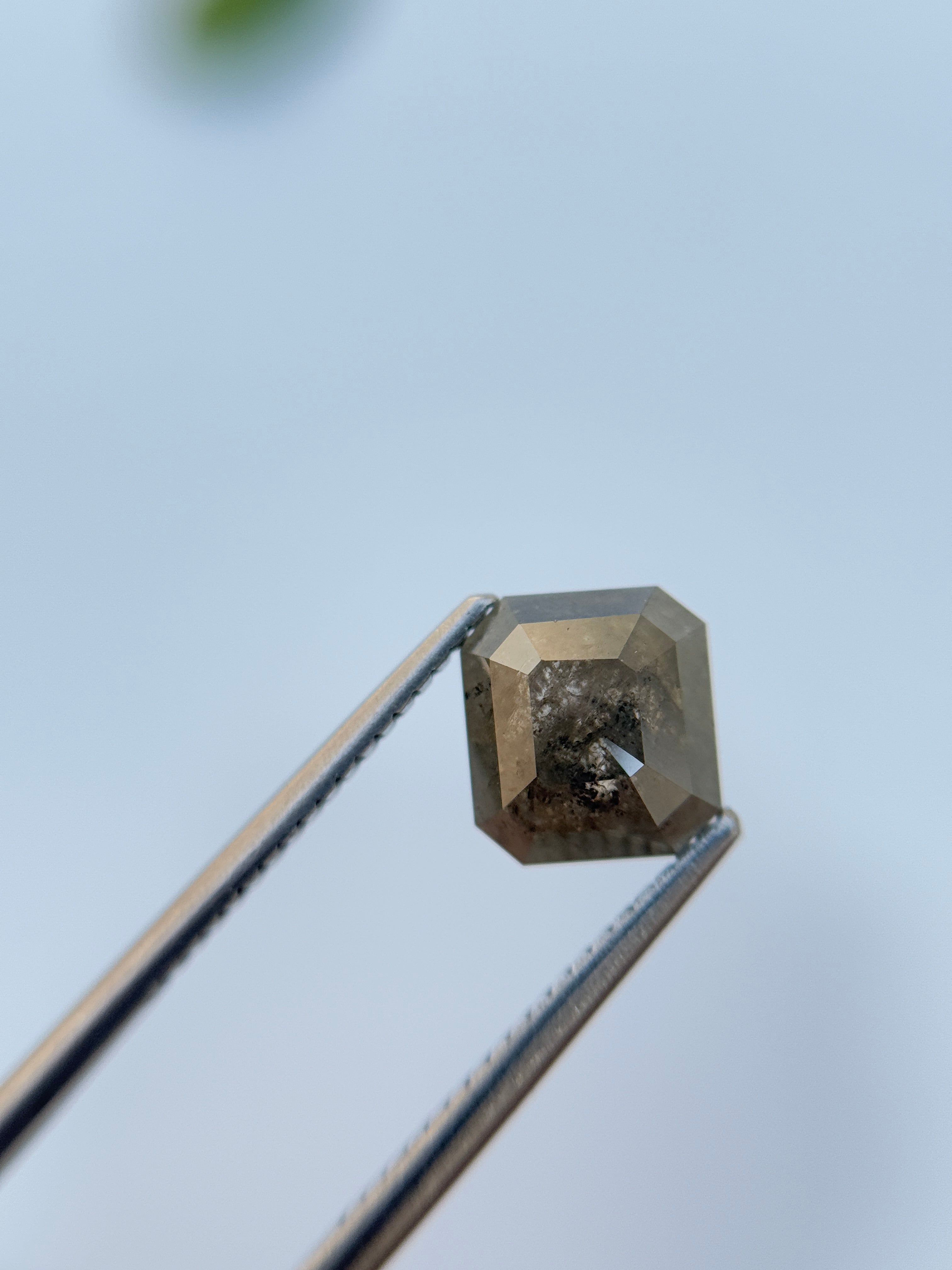 2.62 Ct Emerald Rose Cut Grey Natural Salt and Pepper Diamond