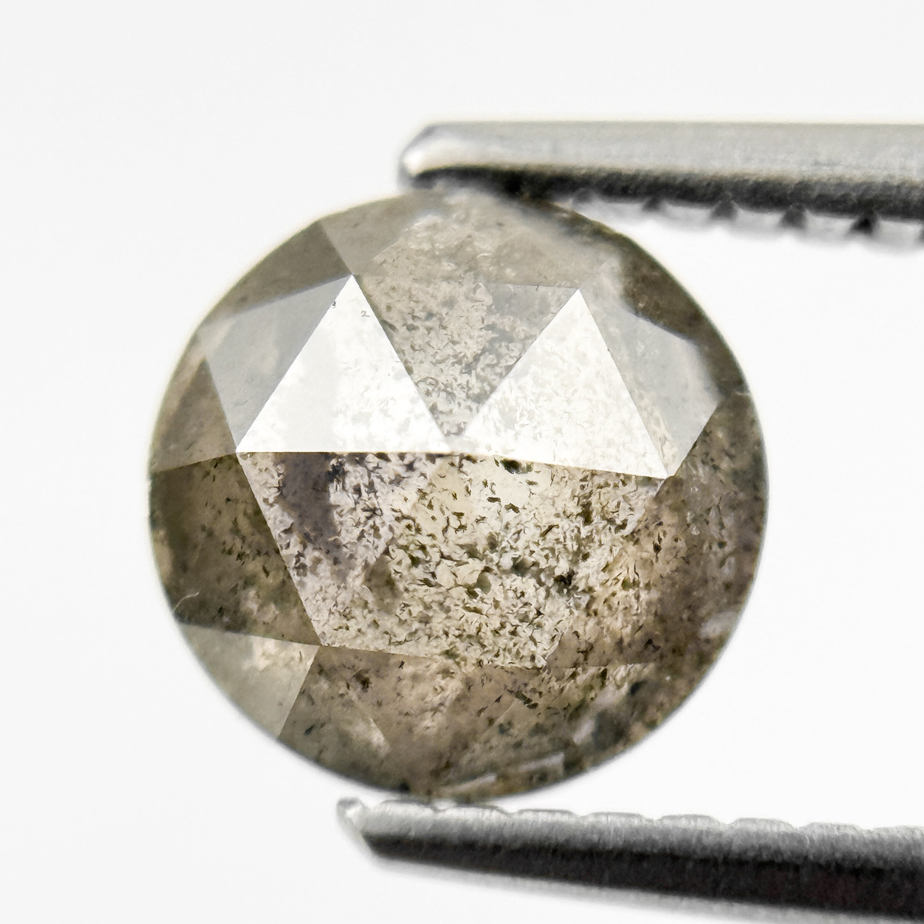 1.42 Ct Round Rose Cut Grey Natural Loose Salt and Pepper Diamond