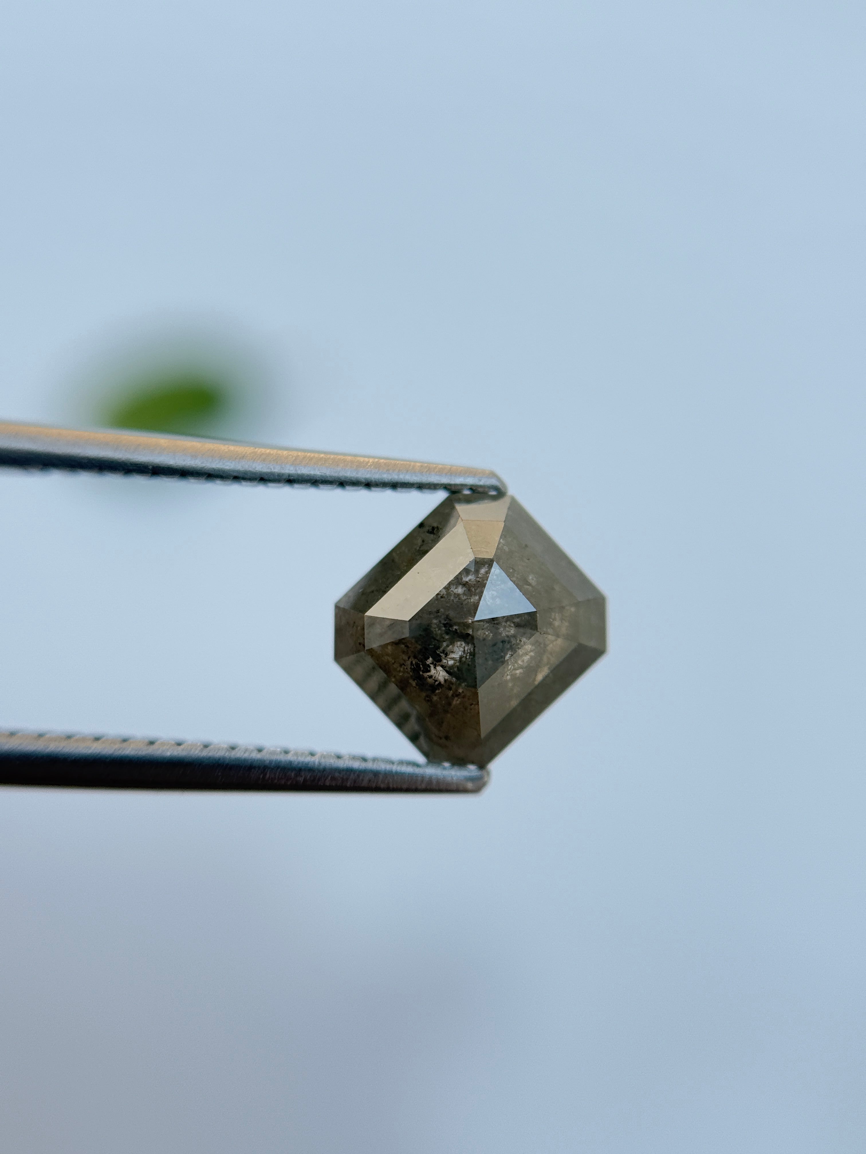 2.62 Ct Emerald Rose Cut Grey Natural Salt and Pepper Diamond