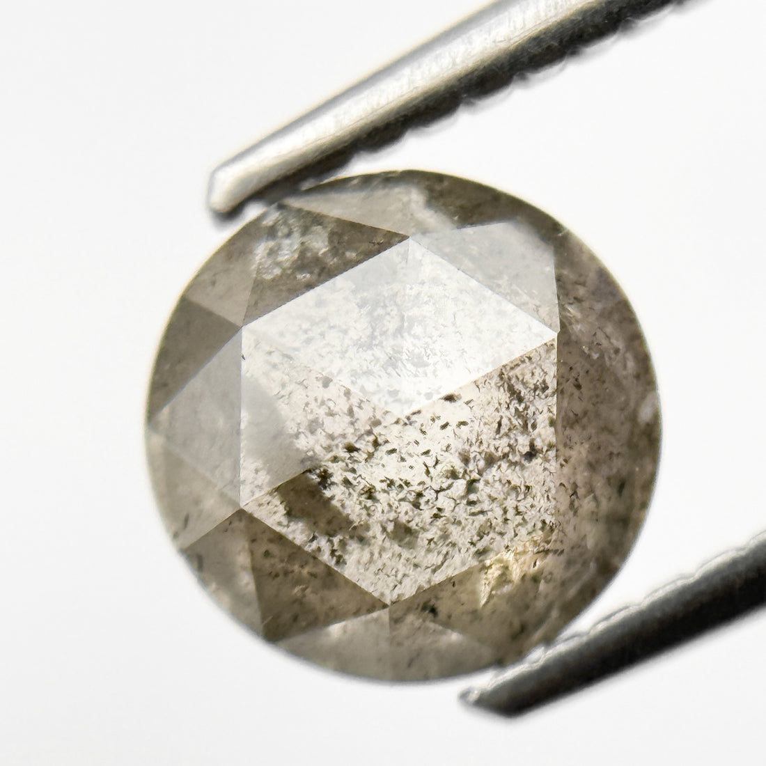 1.42 Ct Round Rose Cut Grey Natural Loose Salt and Pepper Diamond