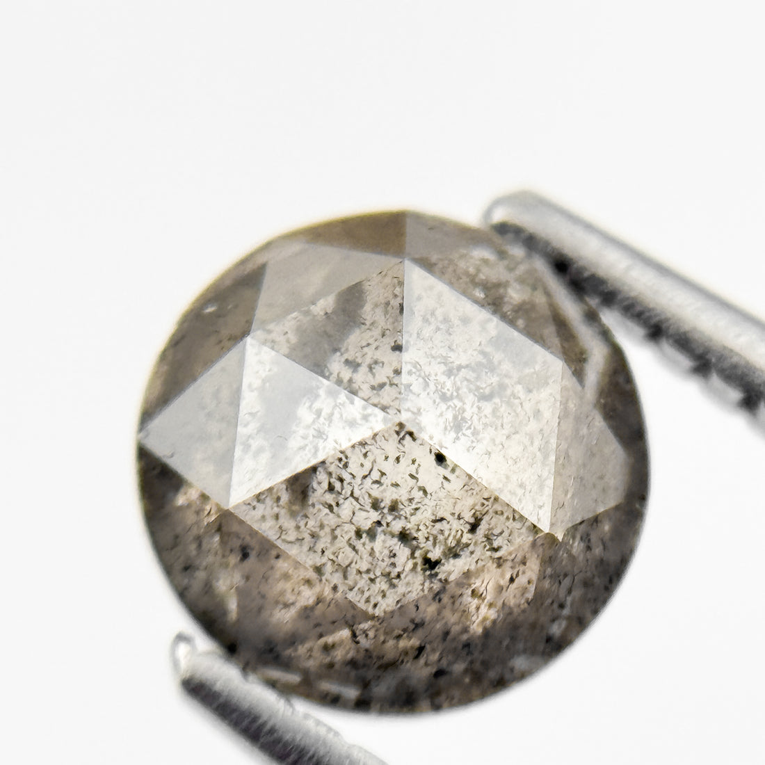 1.42 Ct Round Rose Cut Grey Natural Loose Salt and Pepper Diamond