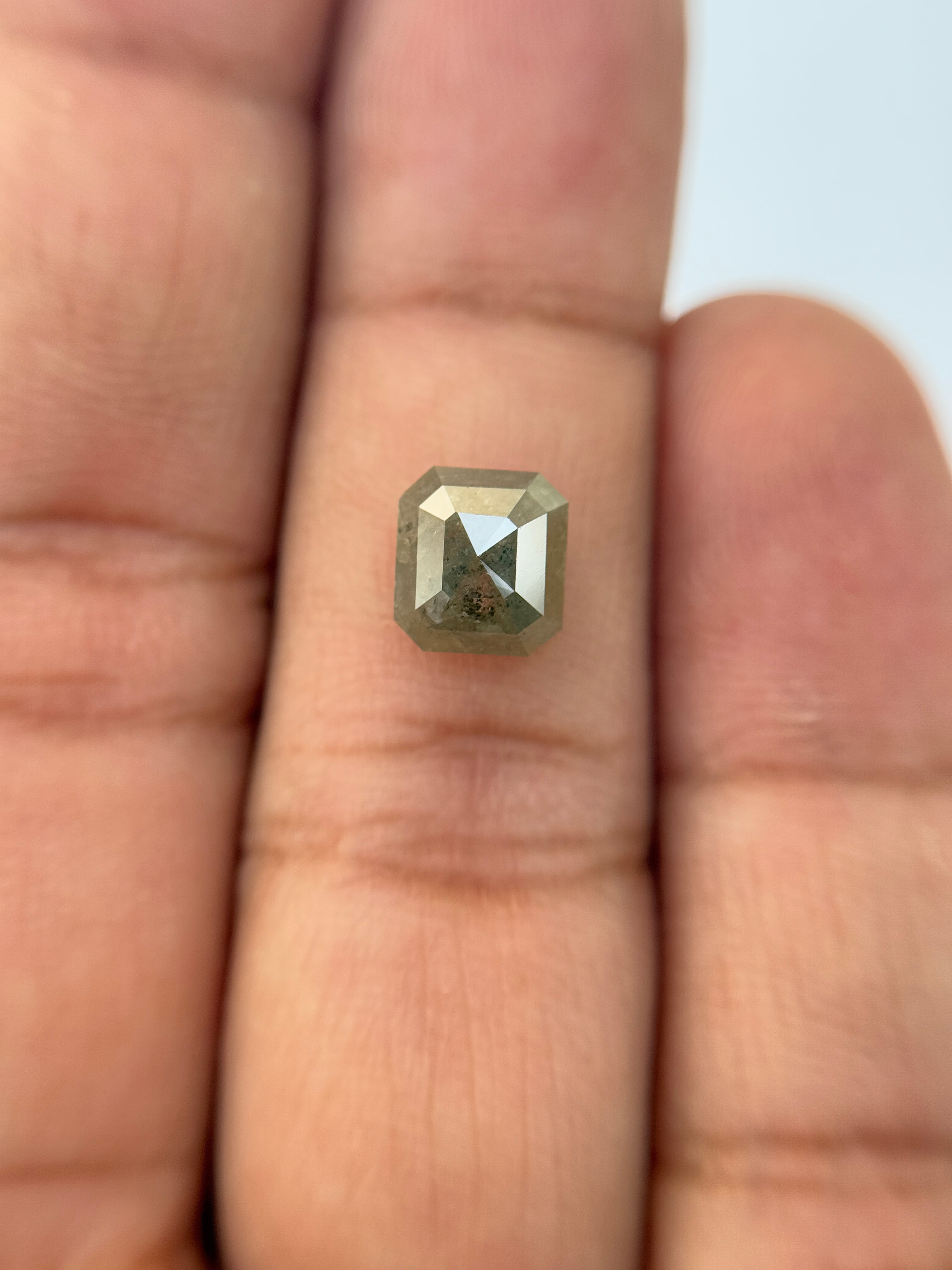 2.62 Ct Emerald Rose Cut Grey Natural Salt and Pepper Diamond