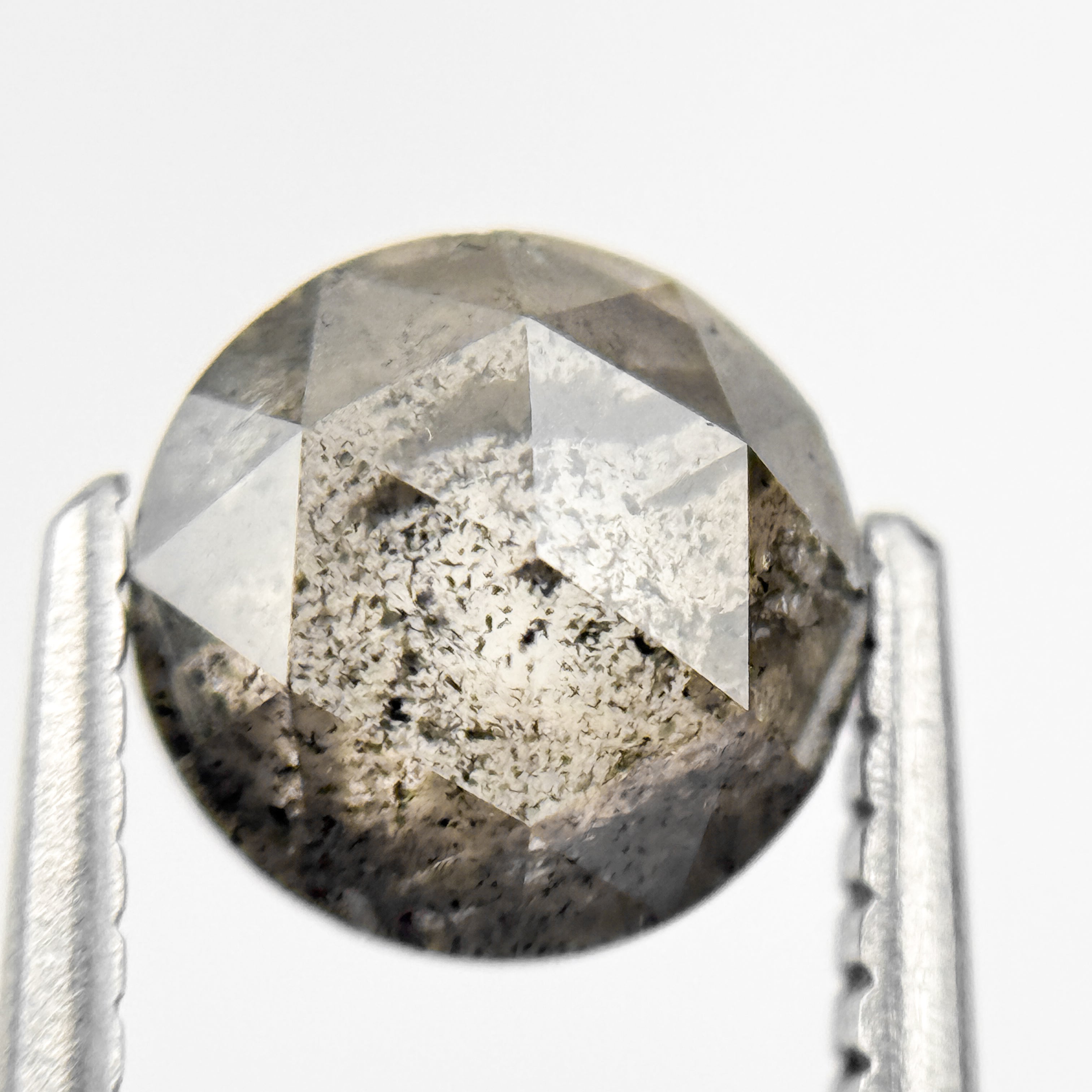 1.42 Ct Round Rose Cut Grey Natural Loose Salt and Pepper Diamond