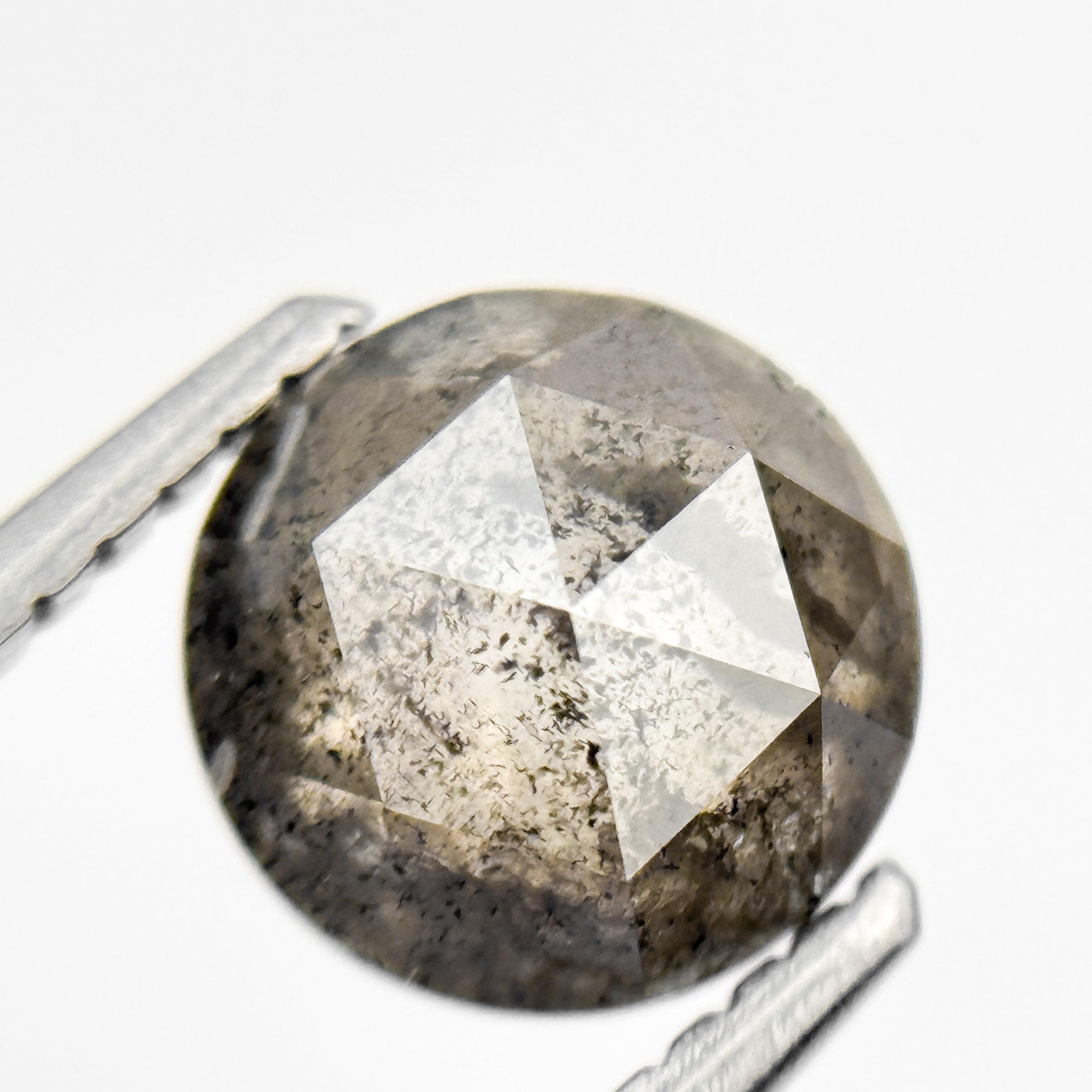 1.42 Ct Round Rose Cut Grey Natural Loose Salt and Pepper Diamond
