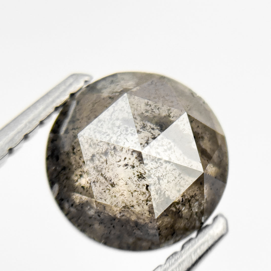 1.42 Ct Round Rose Cut Grey Natural Loose Salt and Pepper Diamond