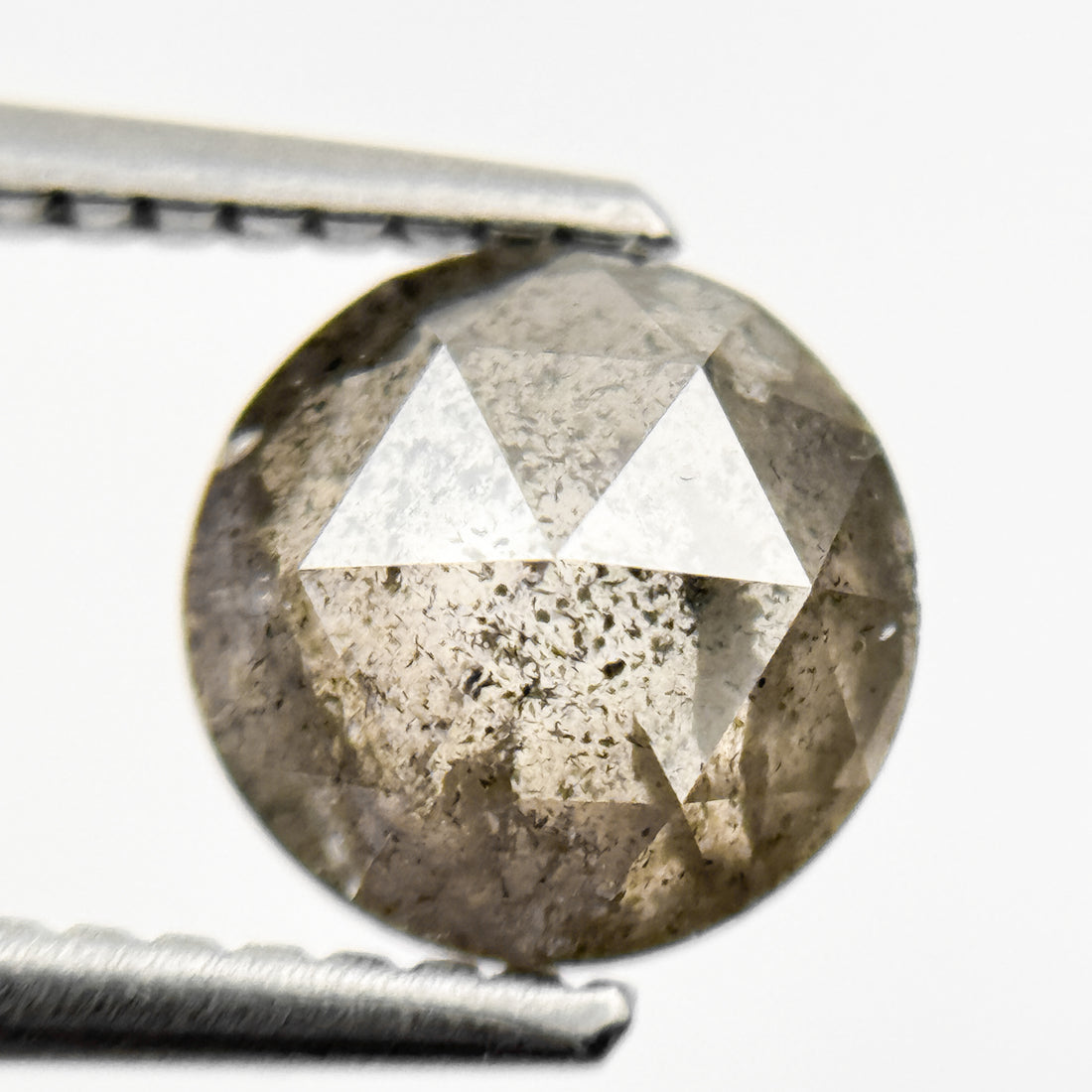 1.42 Ct Round Rose Cut Grey Natural Loose Salt and Pepper Diamond