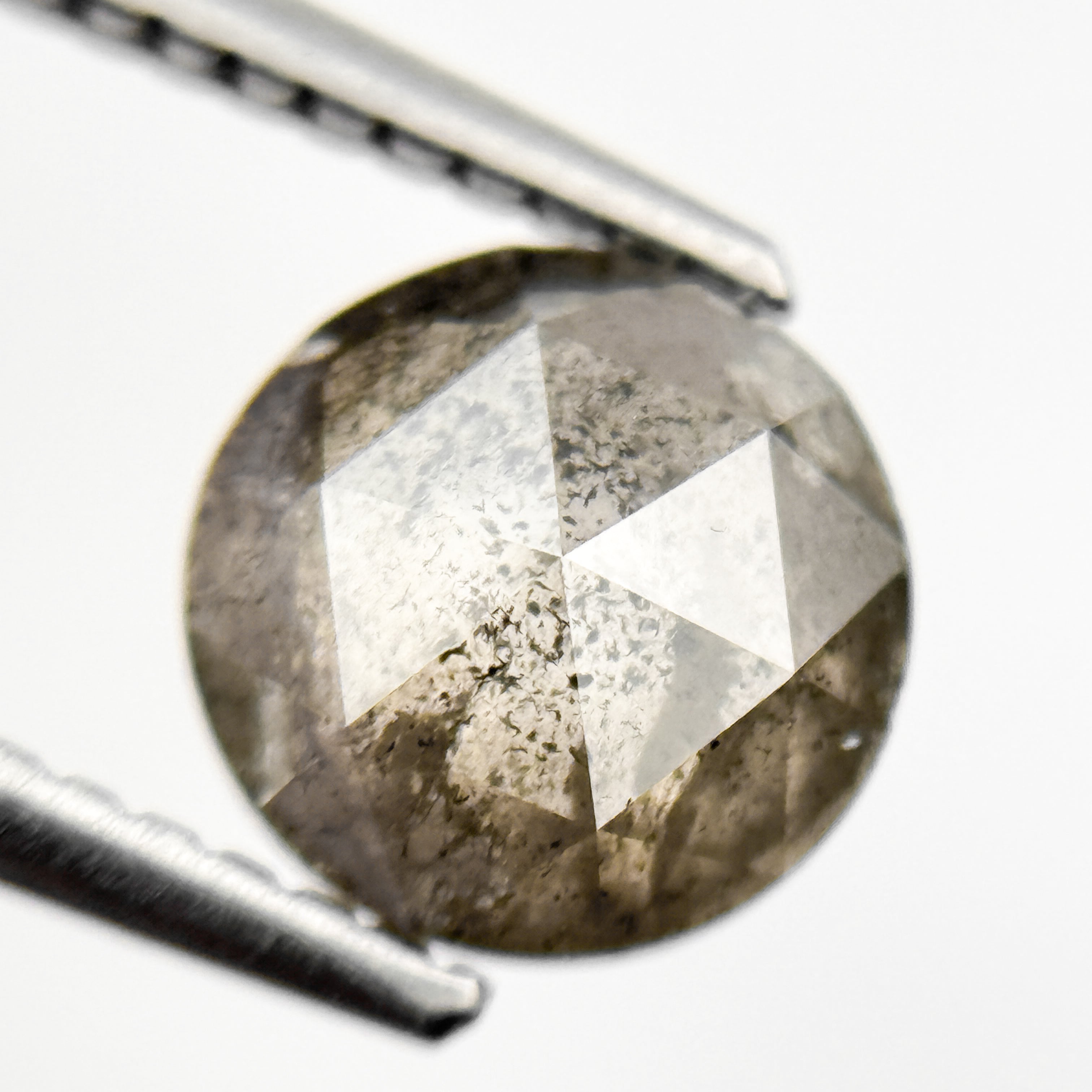 1.42 Ct Round Rose Cut Grey Natural Loose Salt and Pepper Diamond