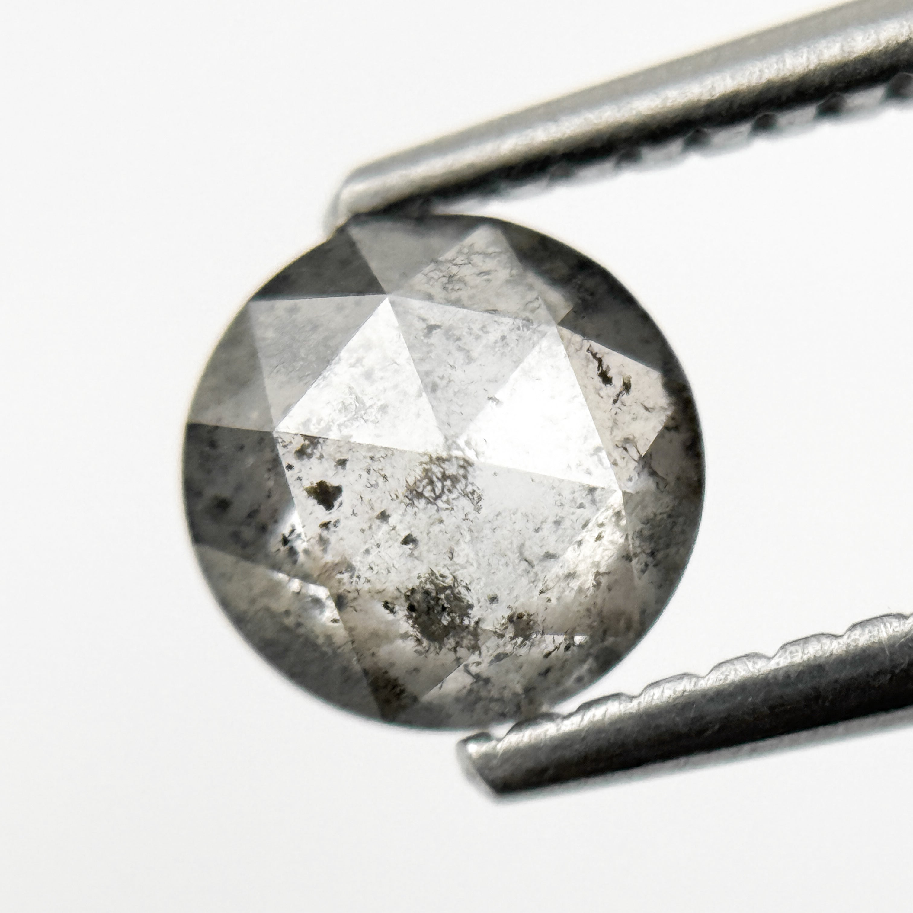0.86 Ct Round Rose Cut Grey Natural Minimalist Salt and Pepper Diamond
