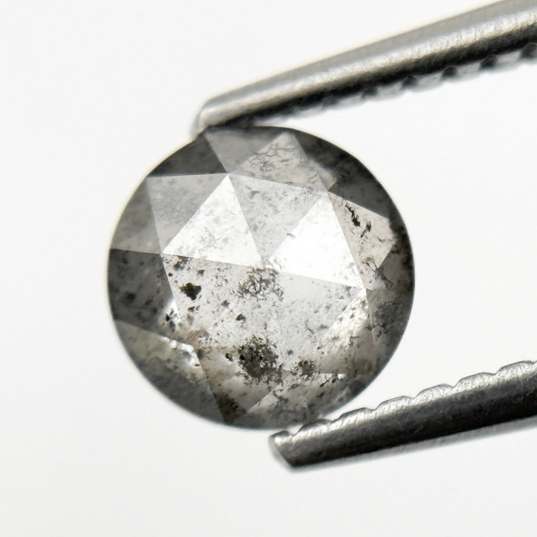 0.86 Ct Round Rose Cut Grey Natural Minimalist Salt and Pepper Diamond