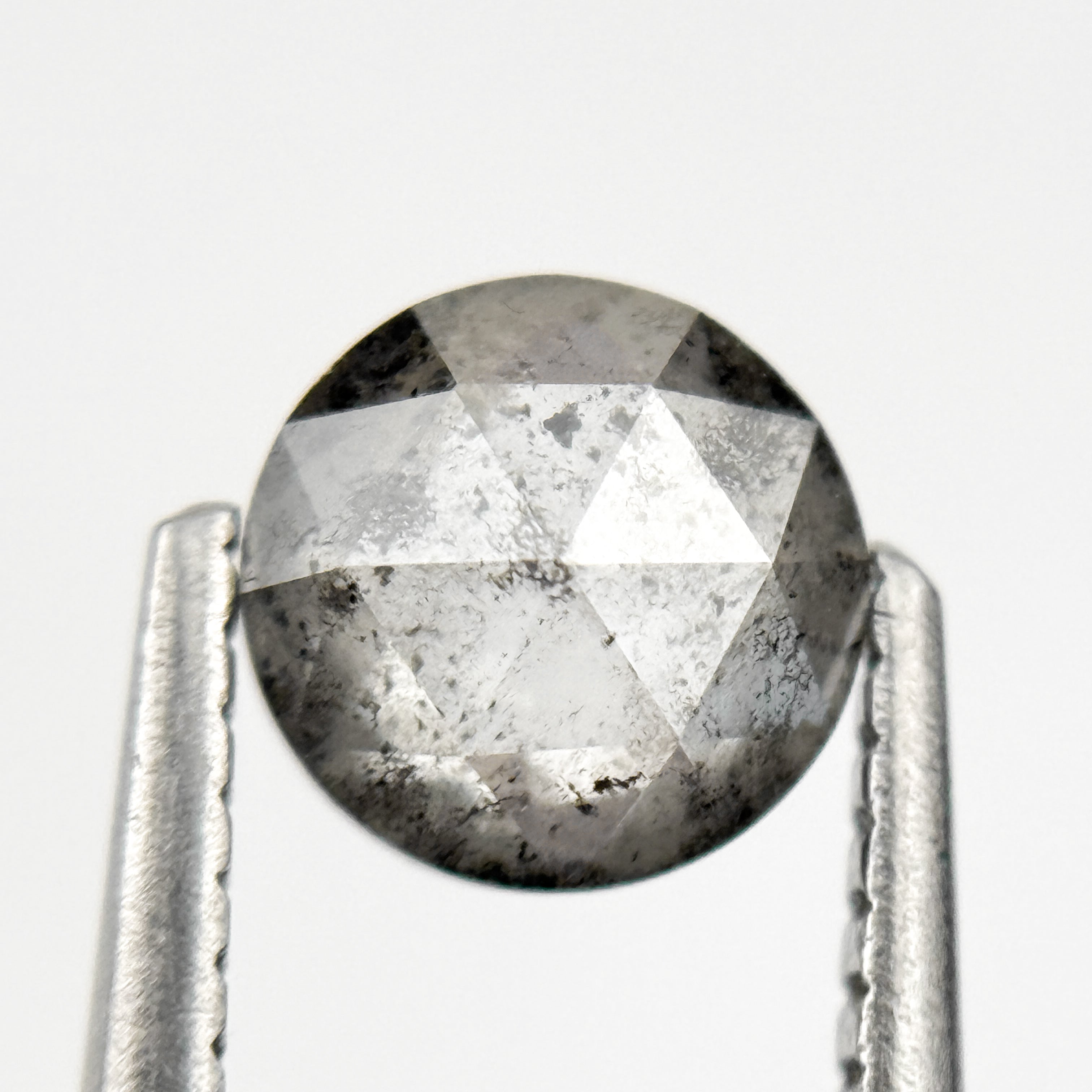 0.86 Ct Round Rose Cut Grey Natural Minimalist Salt and Pepper Diamond