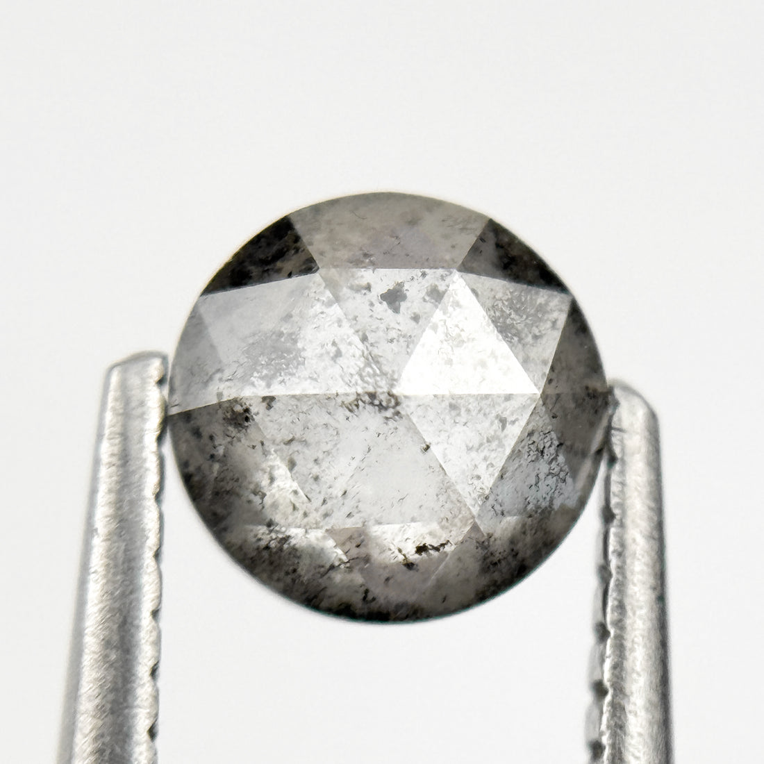 0.86 Ct Round Rose Cut Grey Natural Minimalist Salt and Pepper Diamond