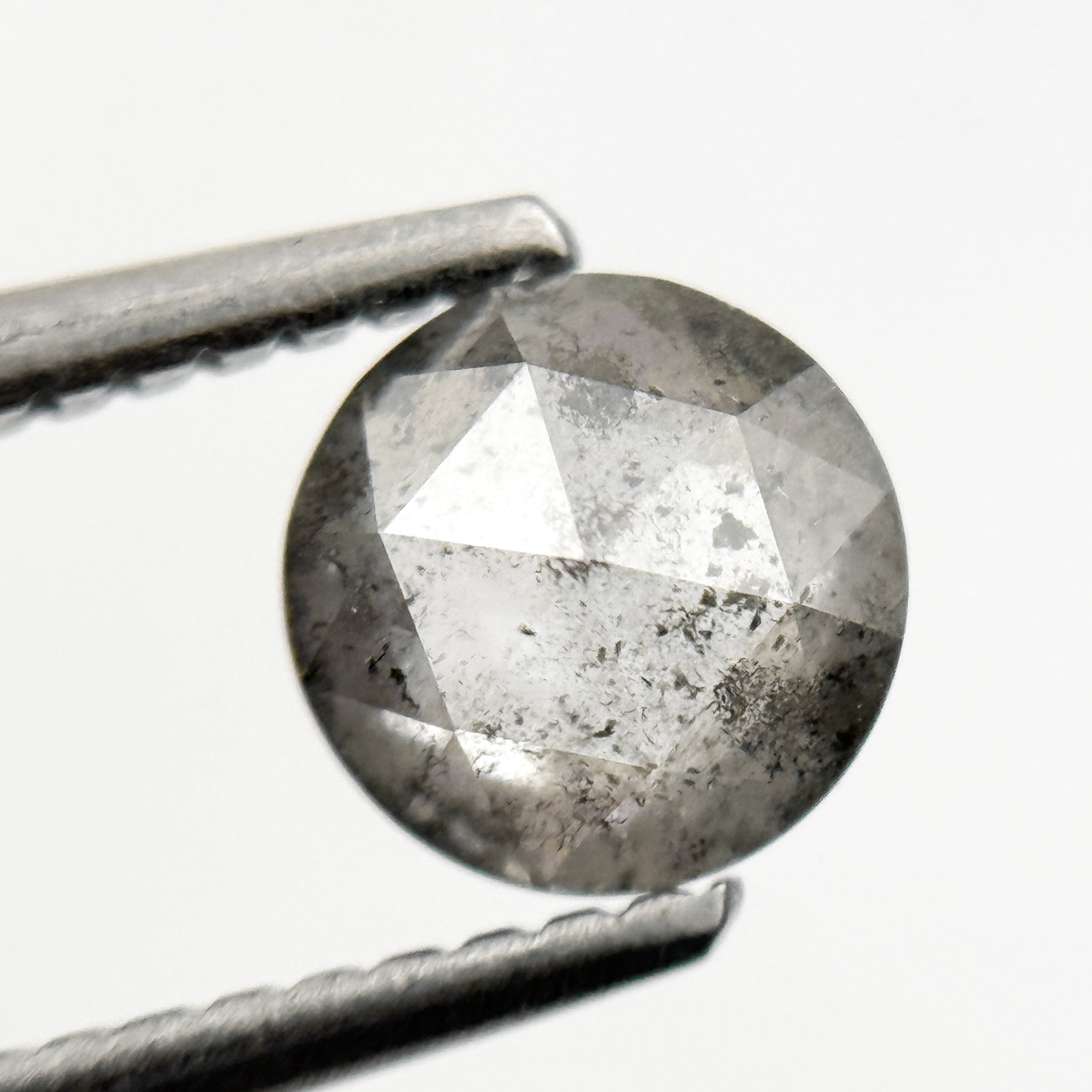 0.86 Ct Round Rose Cut Grey Natural Minimalist Salt and Pepper Diamond