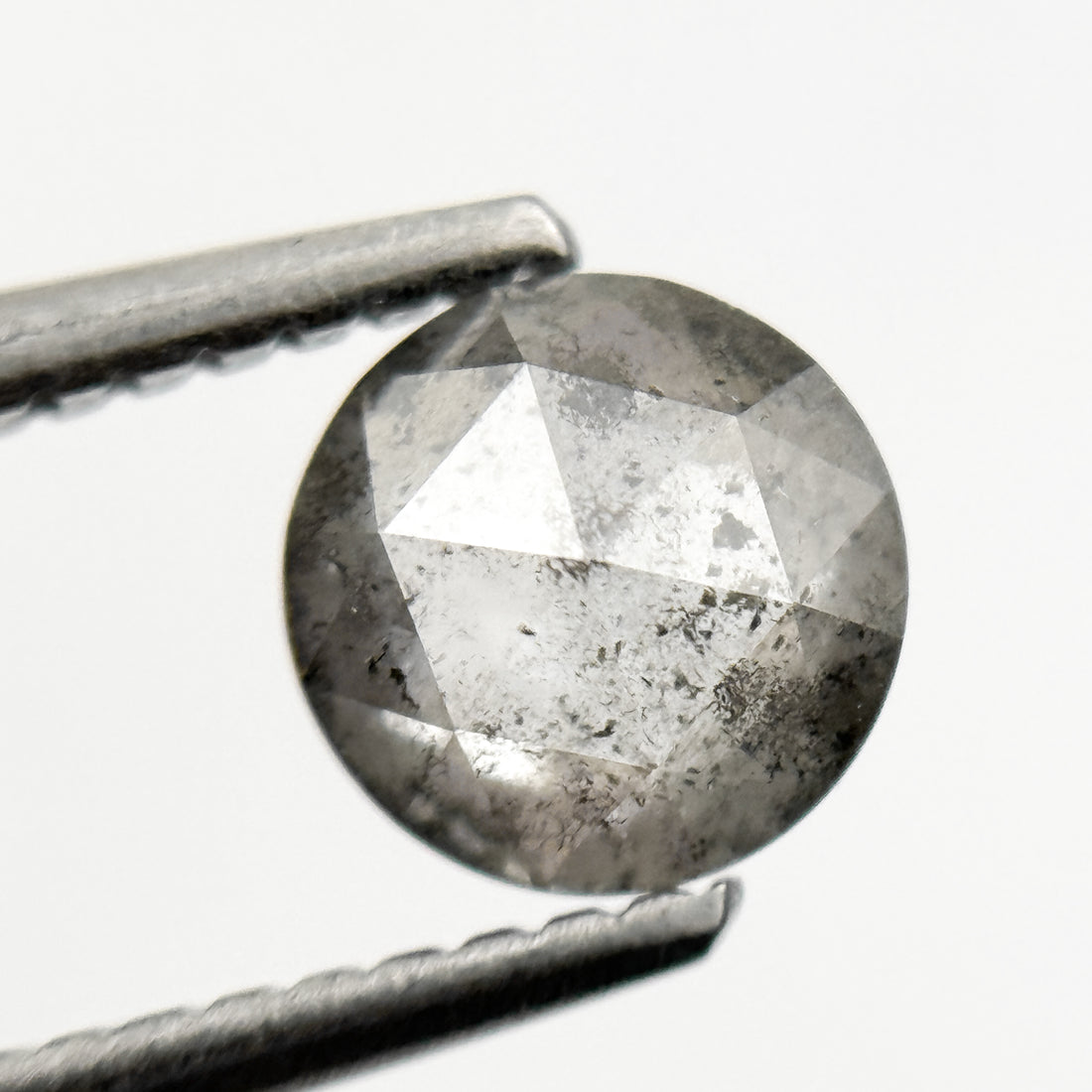 0.86 Ct Round Rose Cut Grey Natural Minimalist Salt and Pepper Diamond