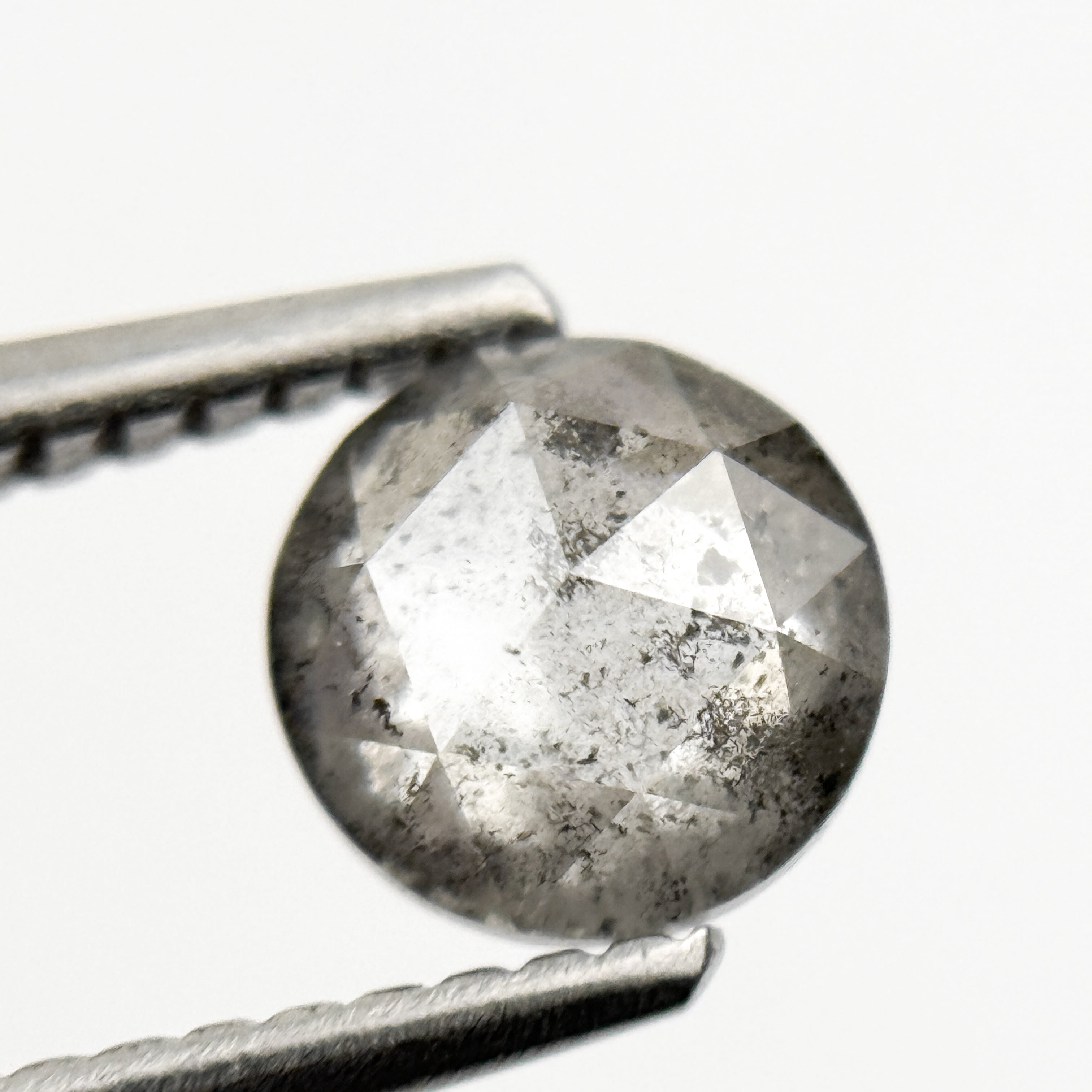 0.86 Ct Round Rose Cut Grey Natural Minimalist Salt and Pepper Diamond