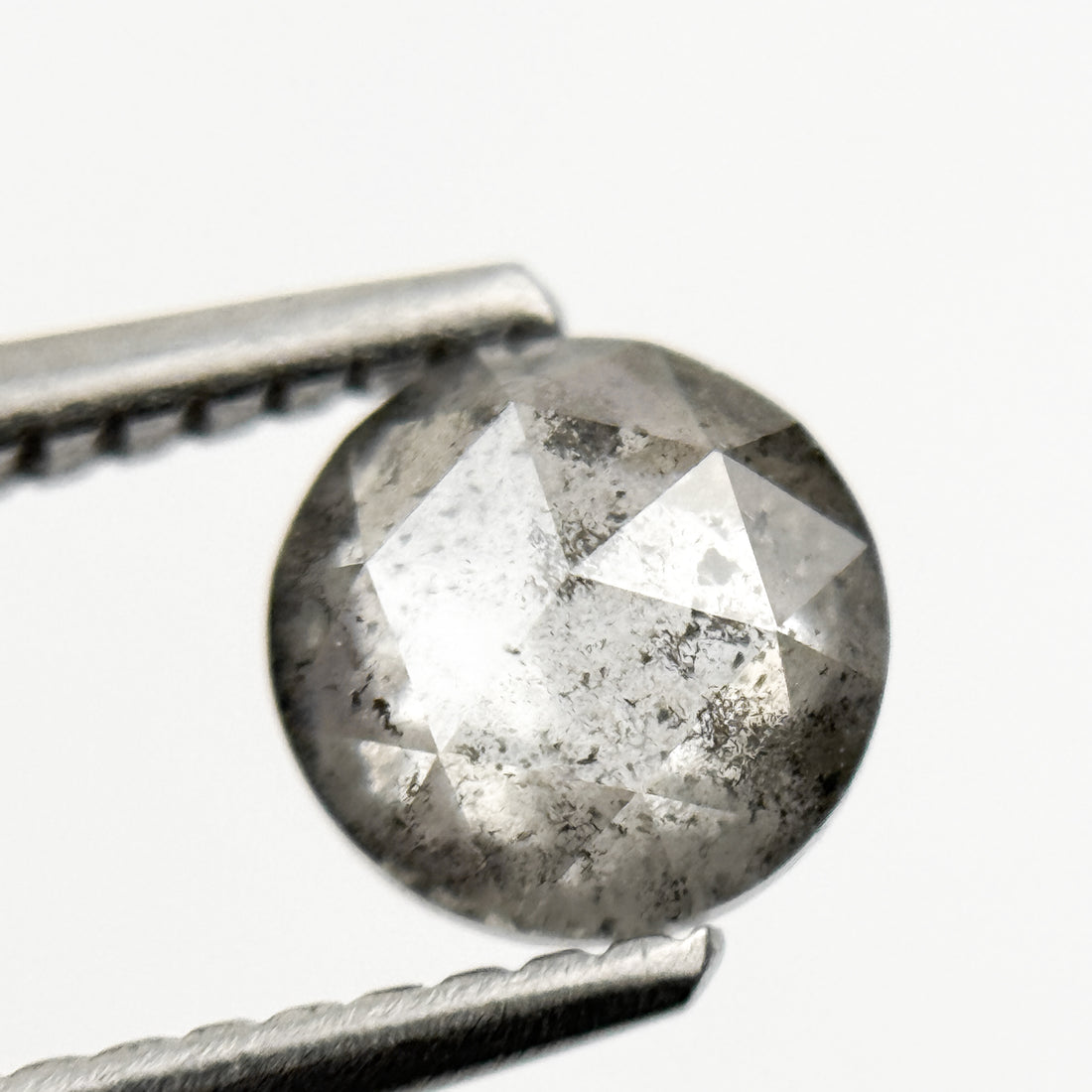 0.86 Ct Round Rose Cut Grey Natural Minimalist Salt and Pepper Diamond