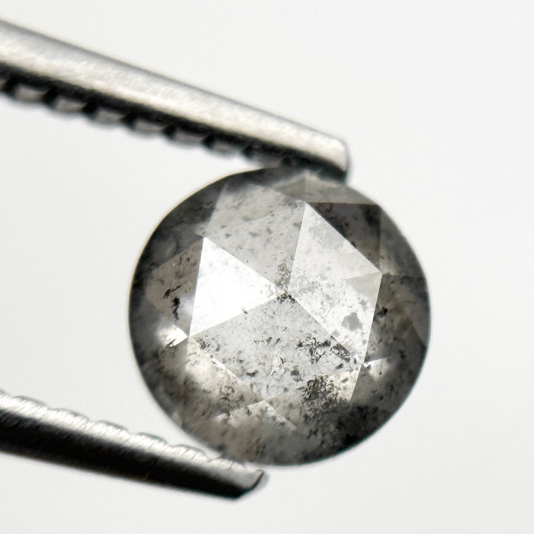 0.86 Ct Round Rose Cut Grey Natural Minimalist Salt and Pepper Diamond