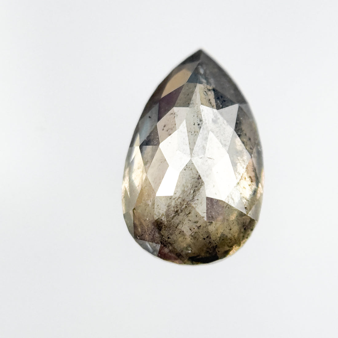 0.82 Ct Pear Rose Cut Grey Natural Salt and Pepper Diamond