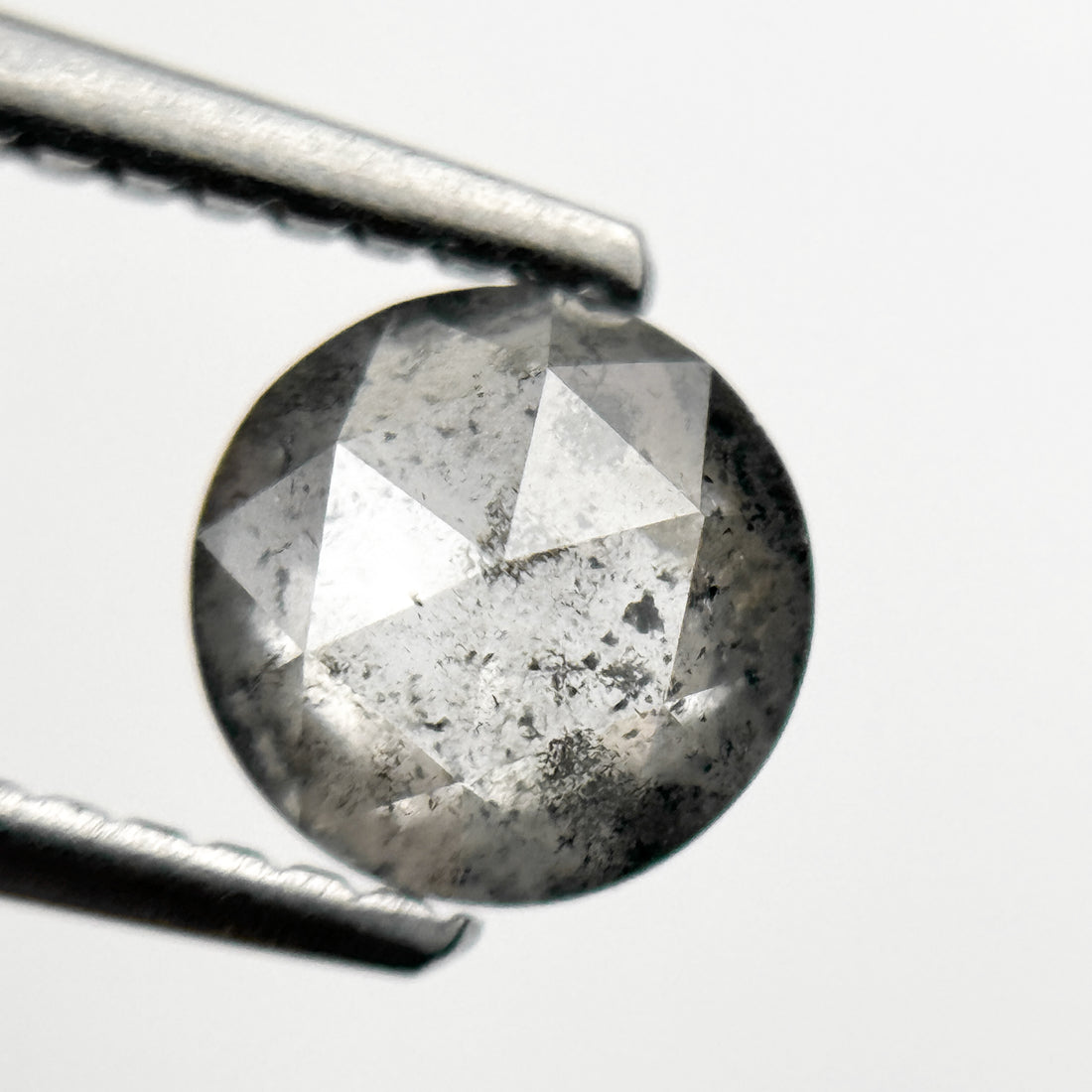 0.86 Ct Round Rose Cut Grey Natural Minimalist Salt and Pepper Diamond