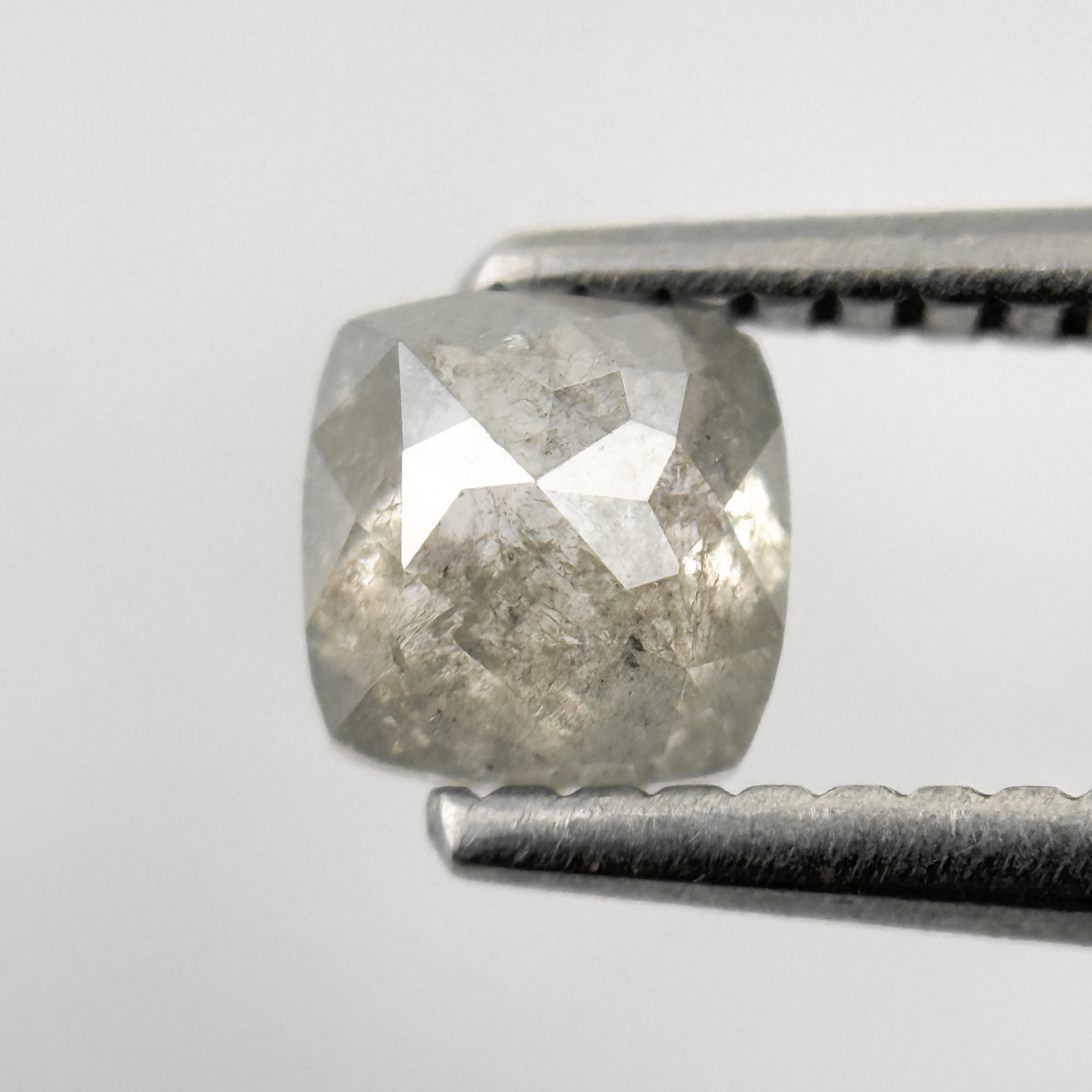 0.65 Ct Cushion Rose Cut Grey Natural Salt and Pepper Diamond