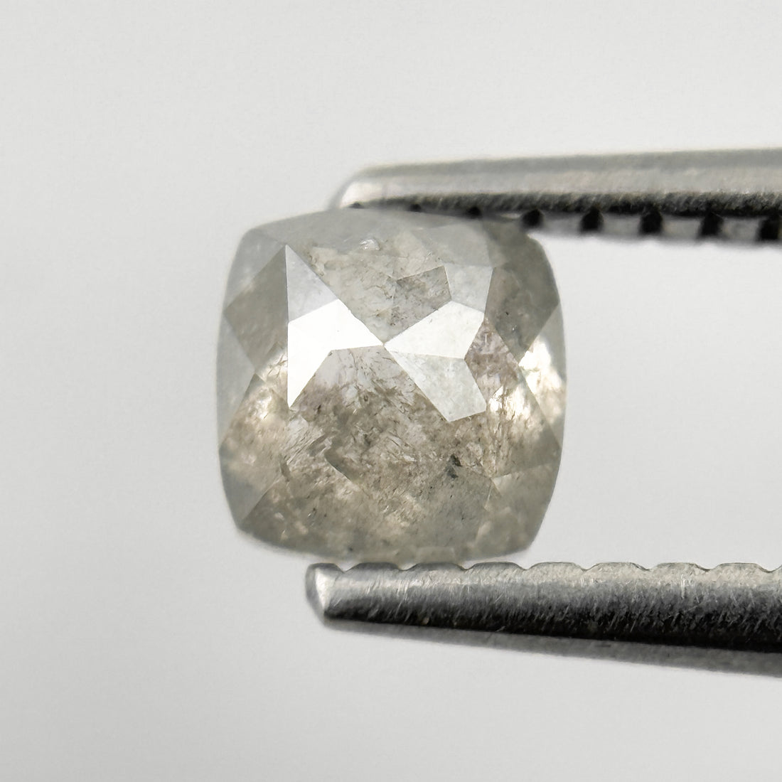 0.65 Ct Cushion Rose Cut Grey Natural Salt and Pepper Diamond