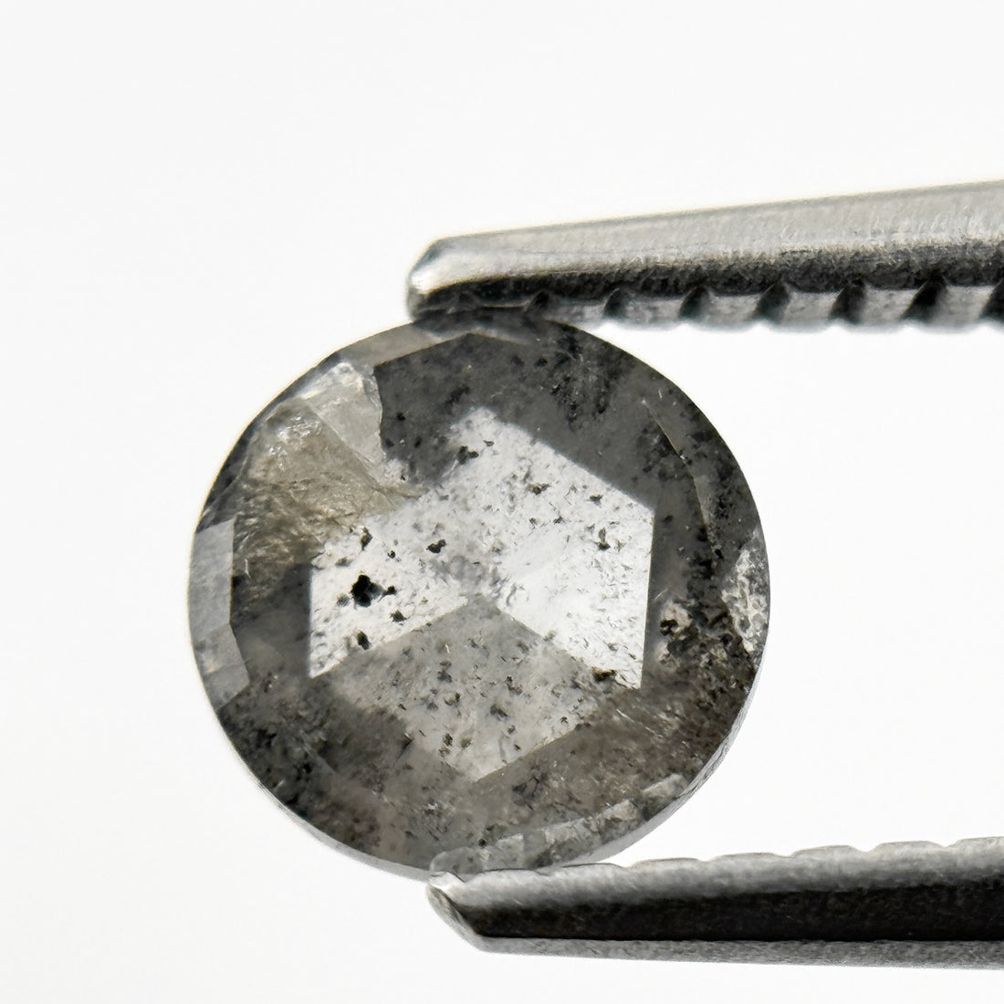 0.86 Ct Round Rose Cut Grey Natural Minimalist Salt and Pepper Diamond